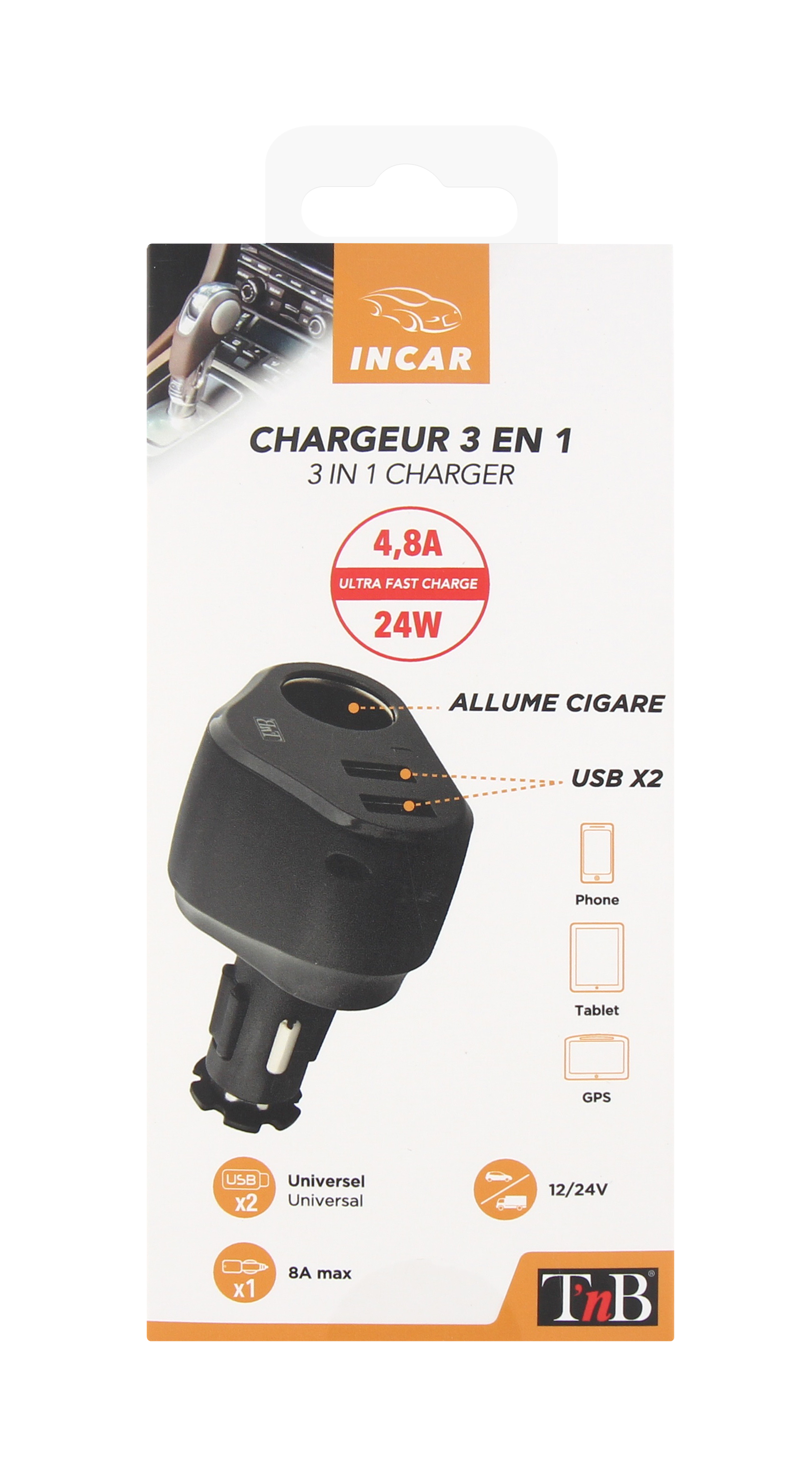 Chargeur allume-cigare 2XUSB-A 24W + prise allume-cigares5