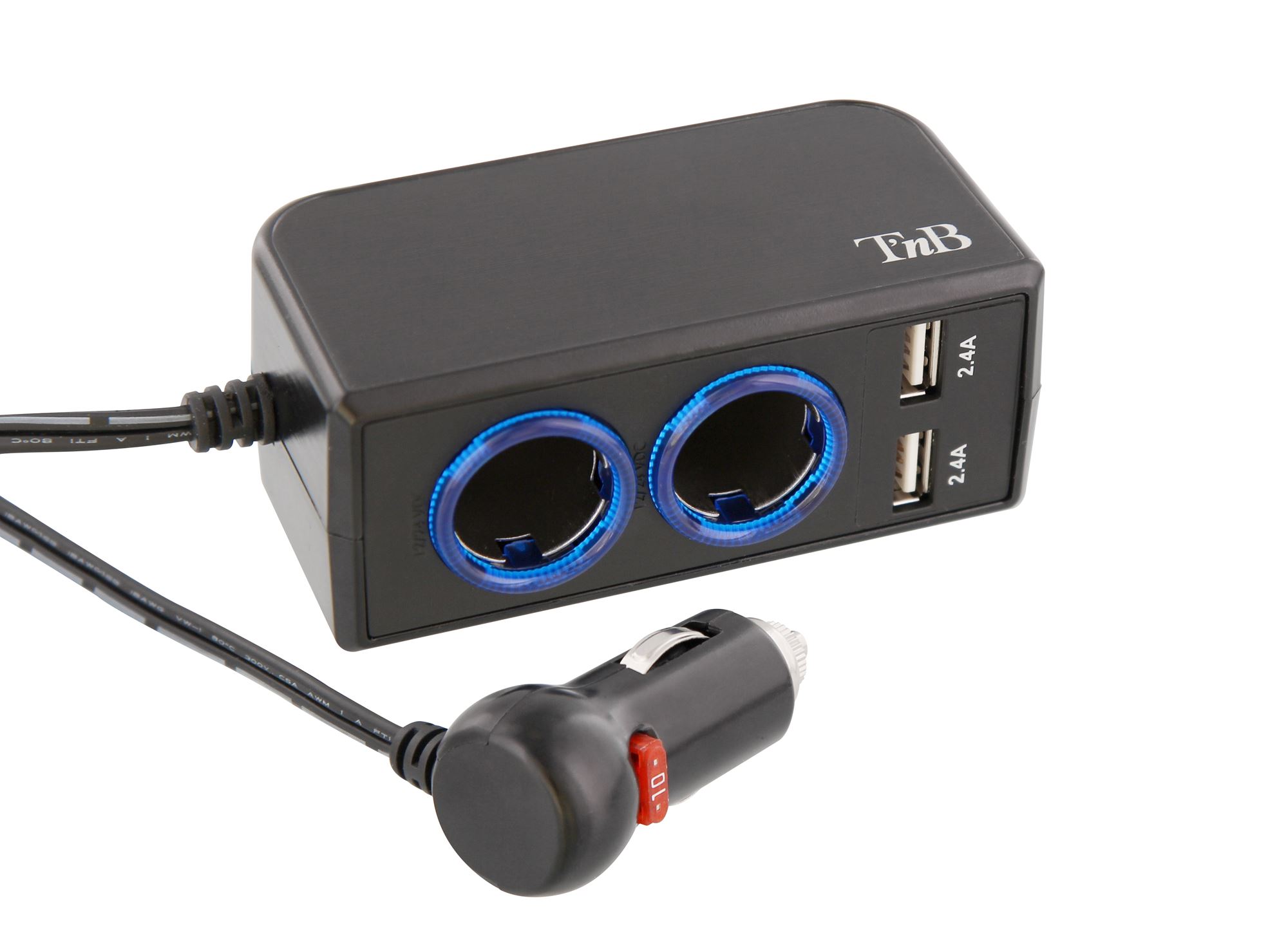 2XUSB-A 24W car charger + 2 car sockets1