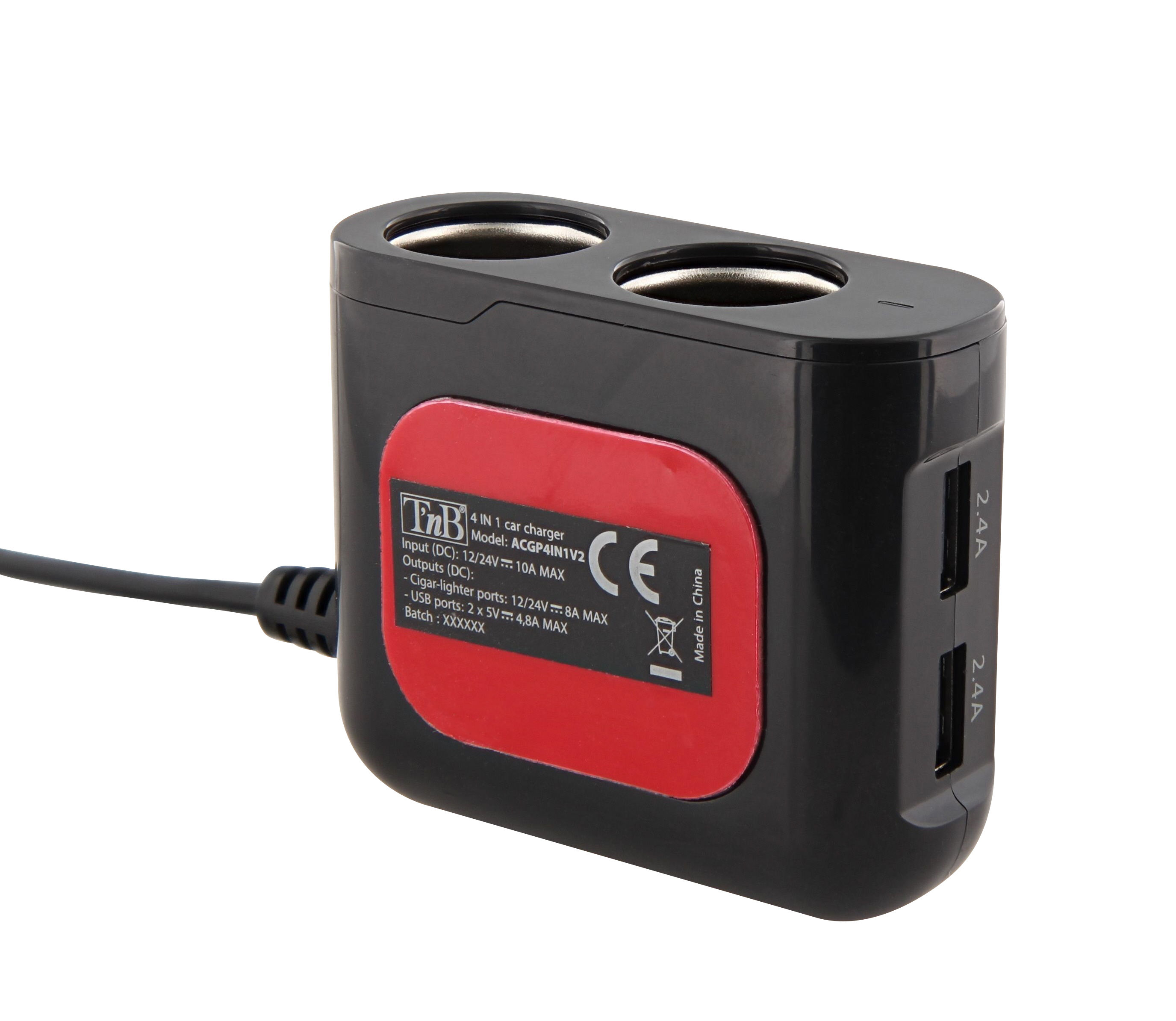 Chargeur allume-cigares 2XUSB-A 24W + 2 prises allume-cigares4