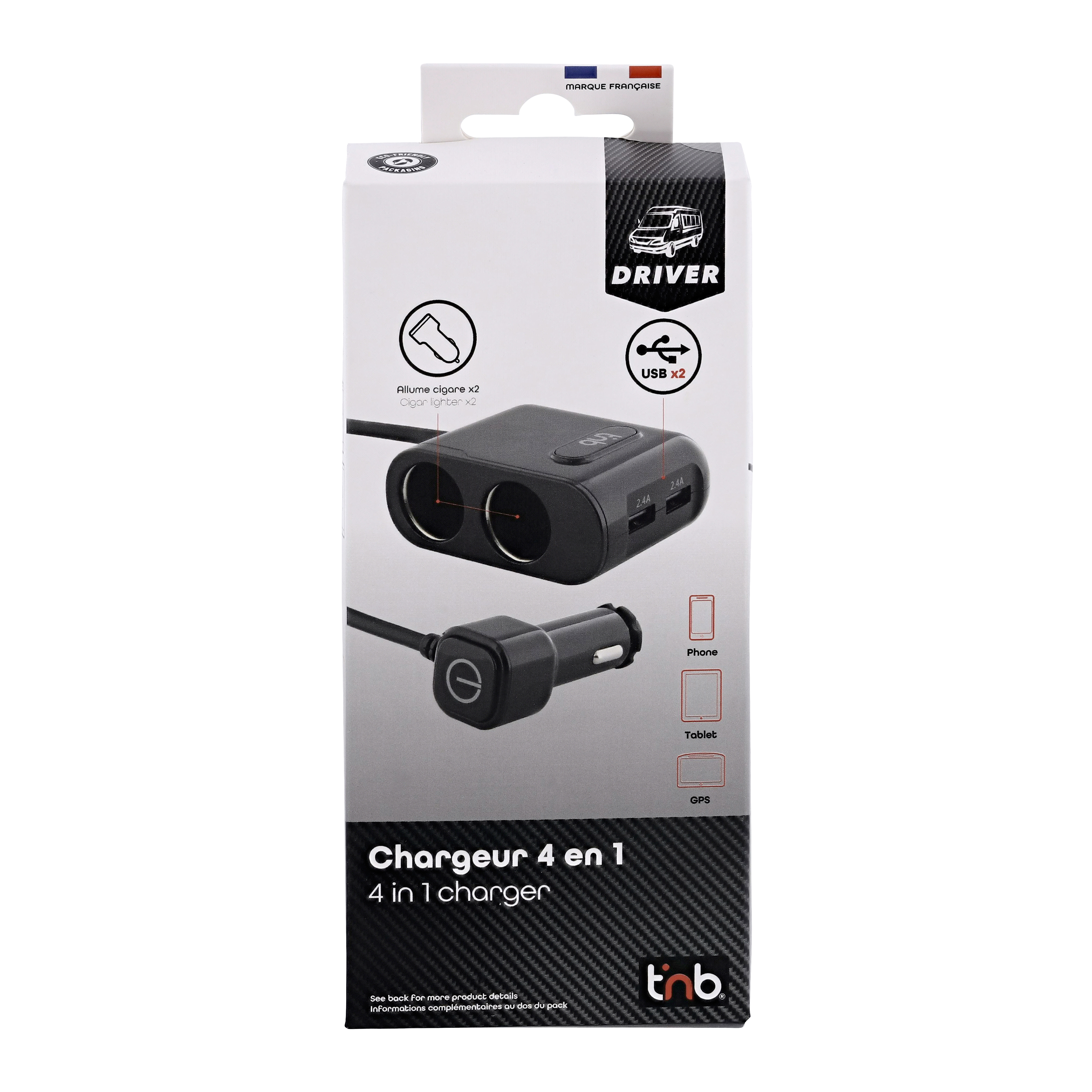 Chargeur allume-cigares 2XUSB-A 24W + 2 prises allume-cigares5