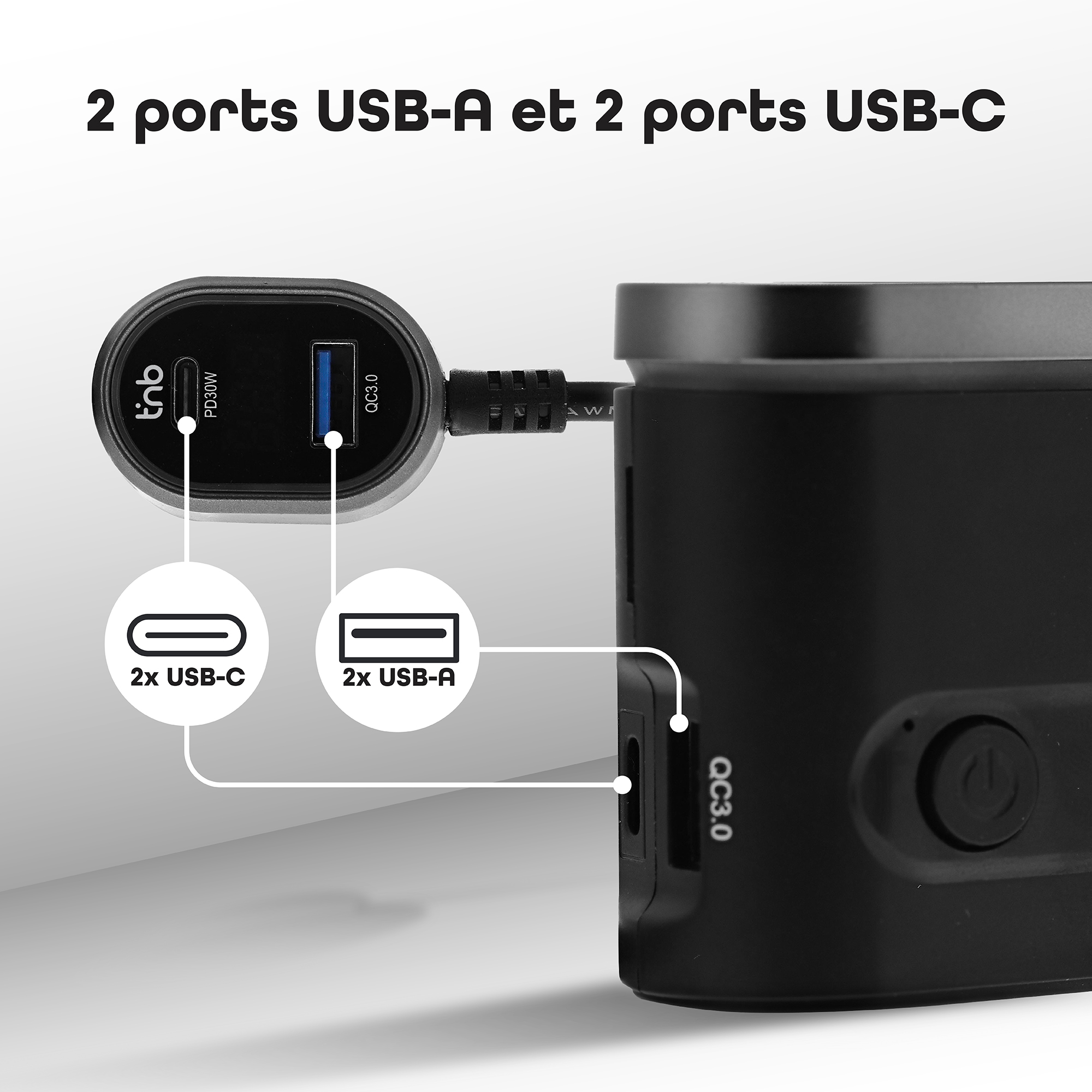 Chargeur allume-cigares 2xUSB-A XW + 1xUSB-C 30W + 1xUSB-C 65W + 3 prises allume-cigares5