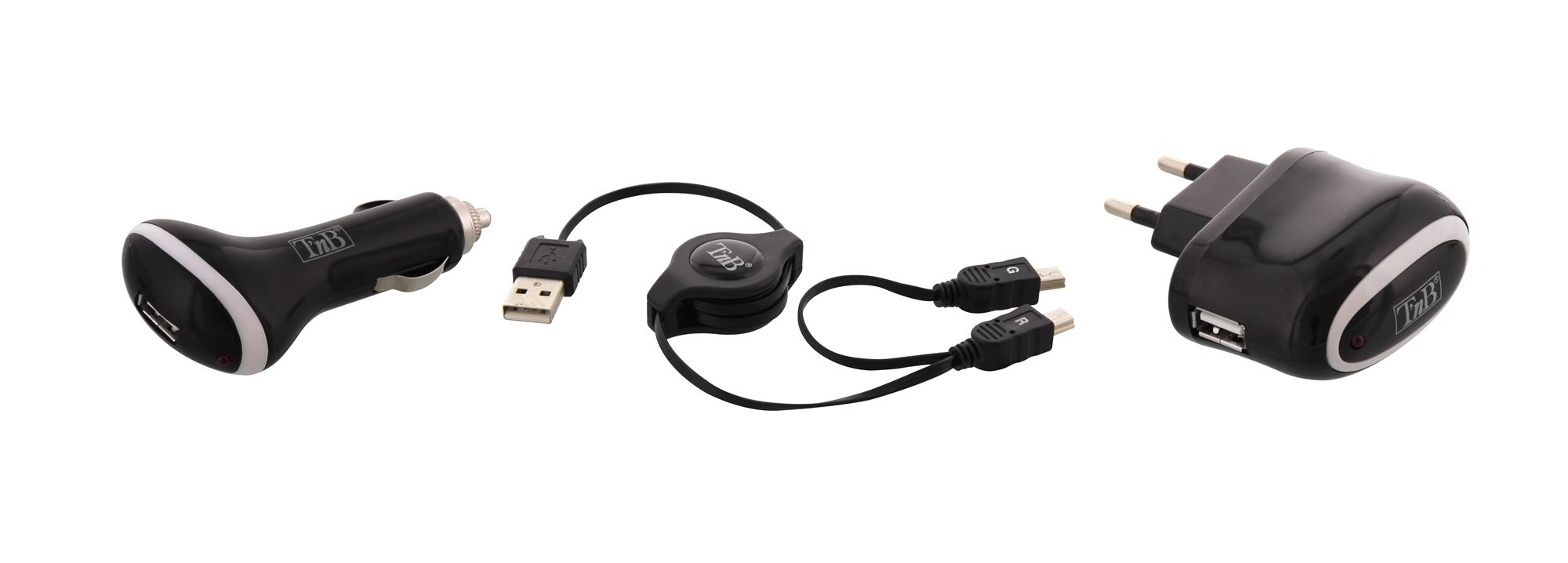 1XUSB-A Cargador de red 5W y encendedor + cable mini USB retráctil1