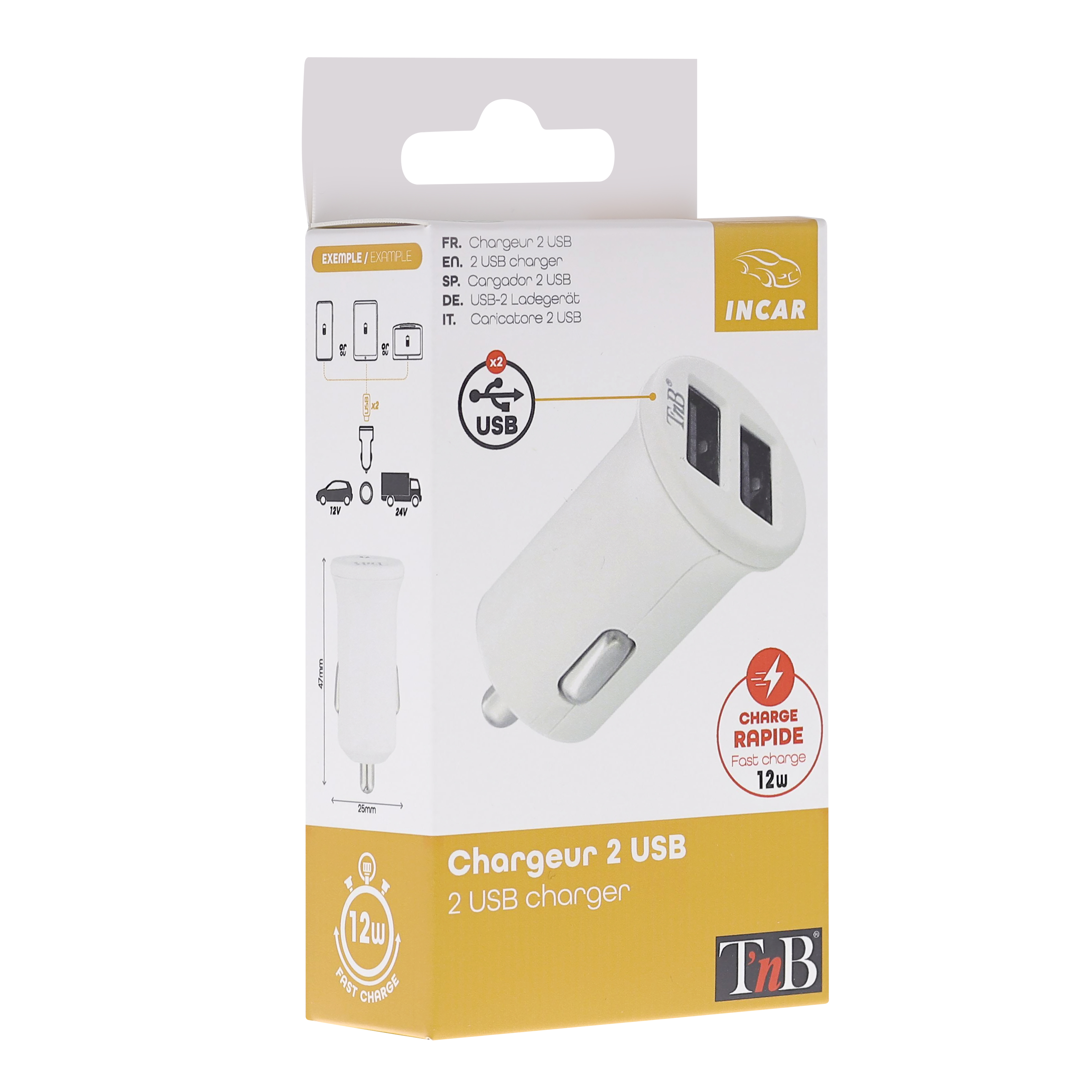 2XUSB-A 12W compact cigarette lighter charger2