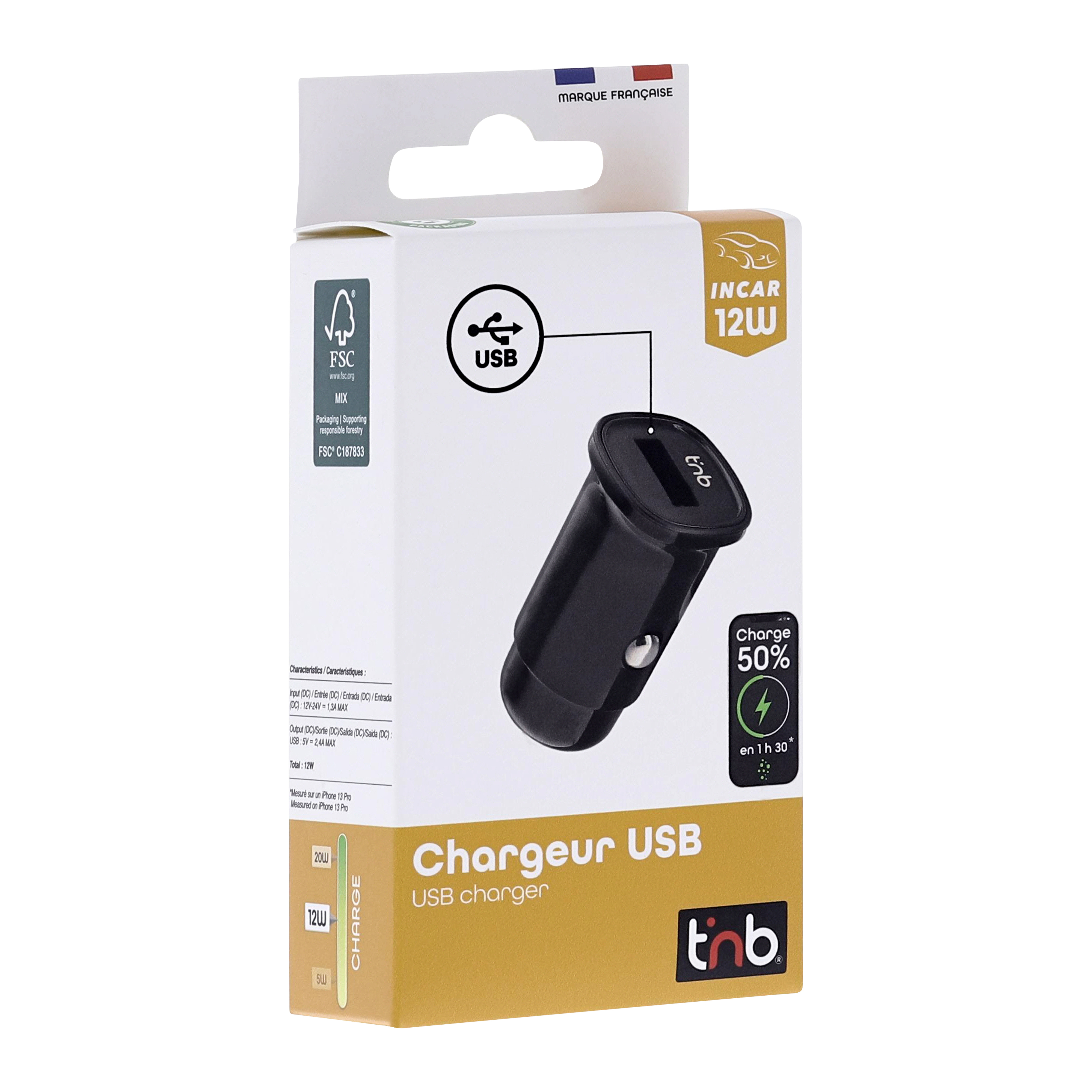 Cargador de mechero compacto 1XUSB-A 5W3