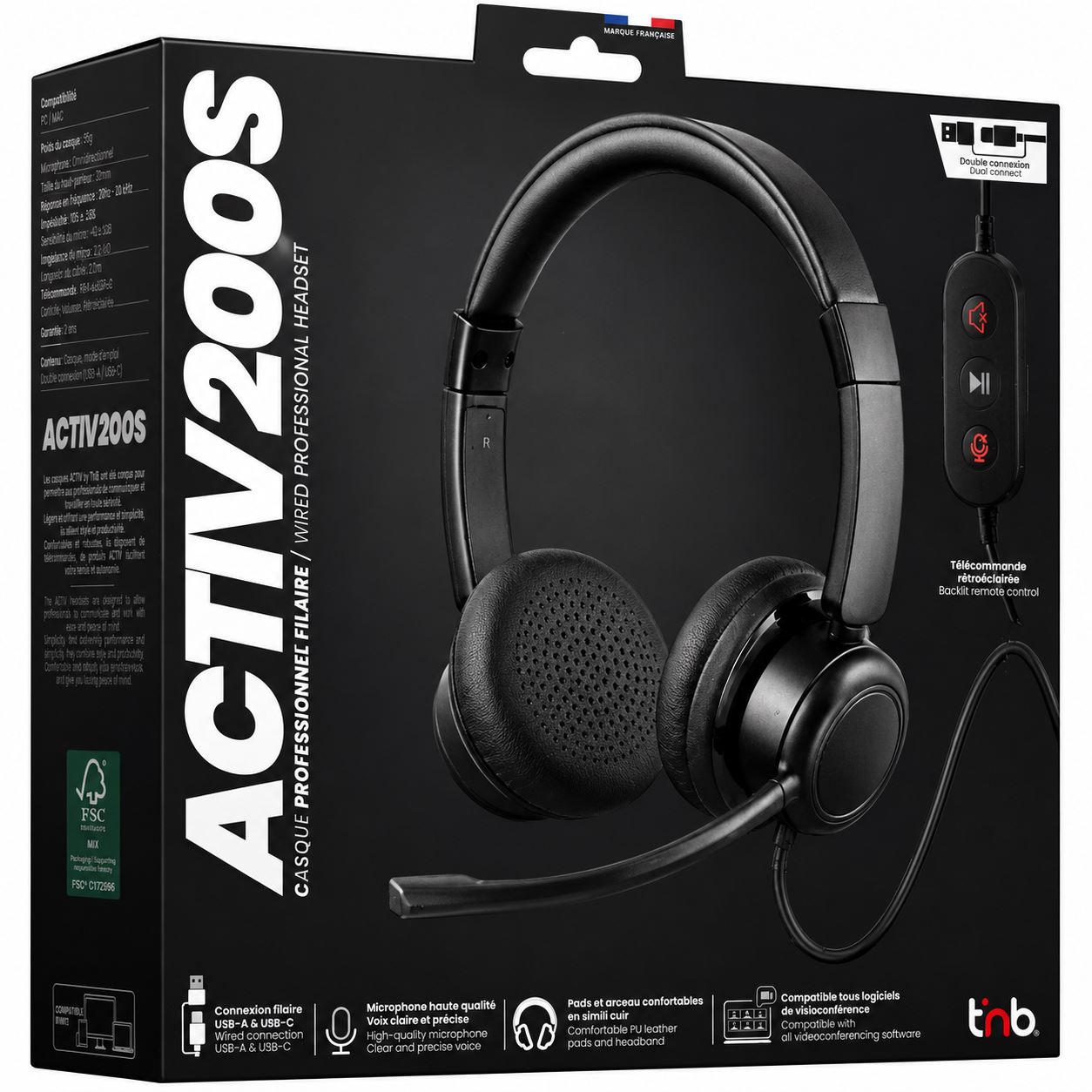 Casque professionnel filaire USB-A & USB-C - ACTIV200S6