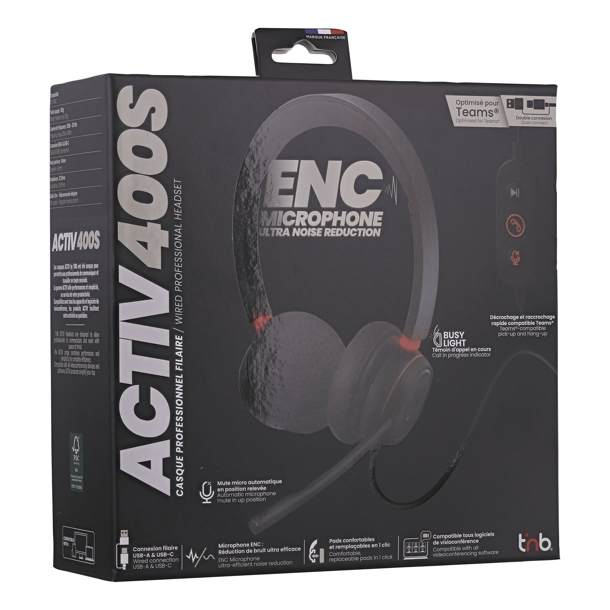 Auriculares profesionales con cable optimizados para Teams - USB-A y USB-C - ACTIV400S5