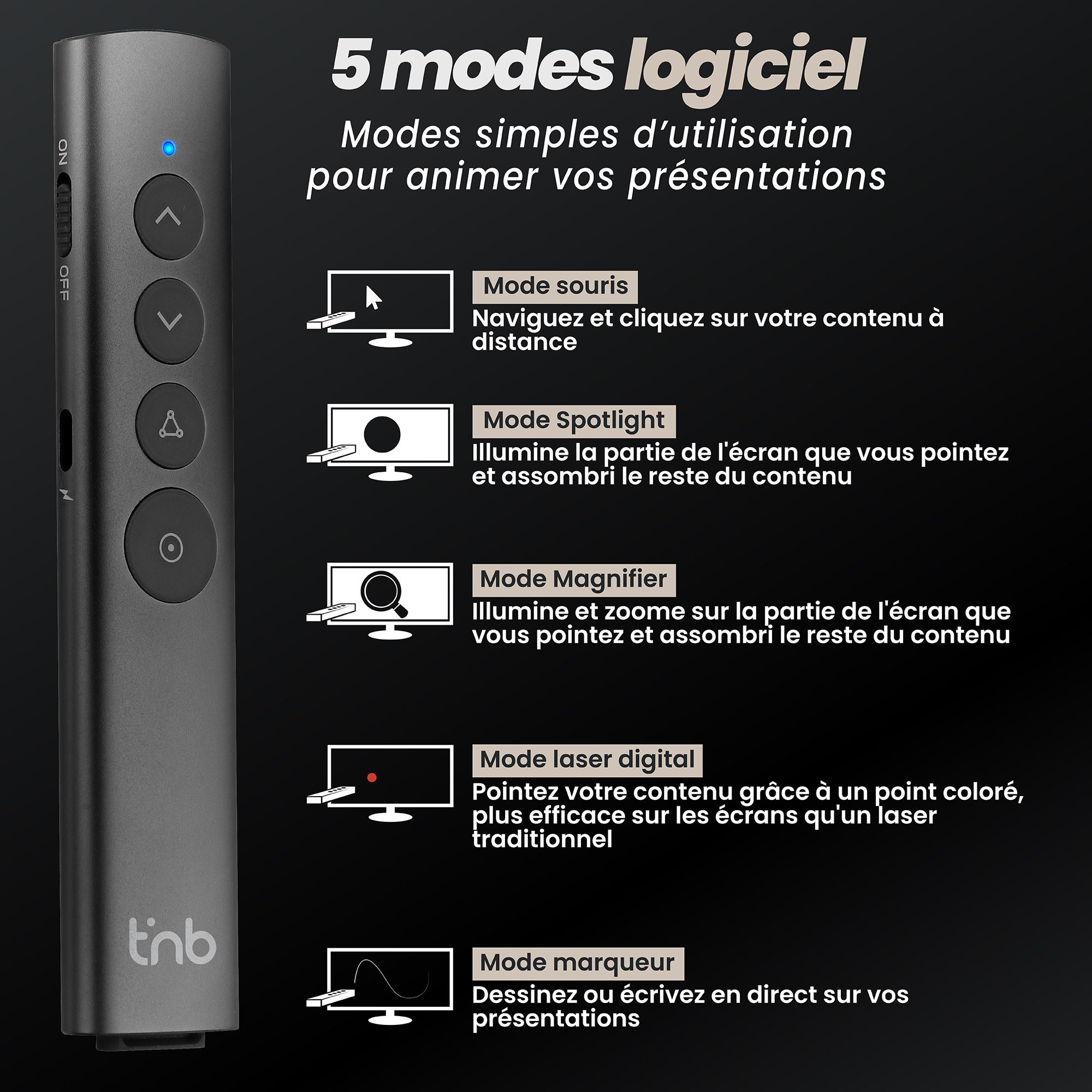 Télécommande de présentation spotlight rechargeable - AIRPRESENTER4
