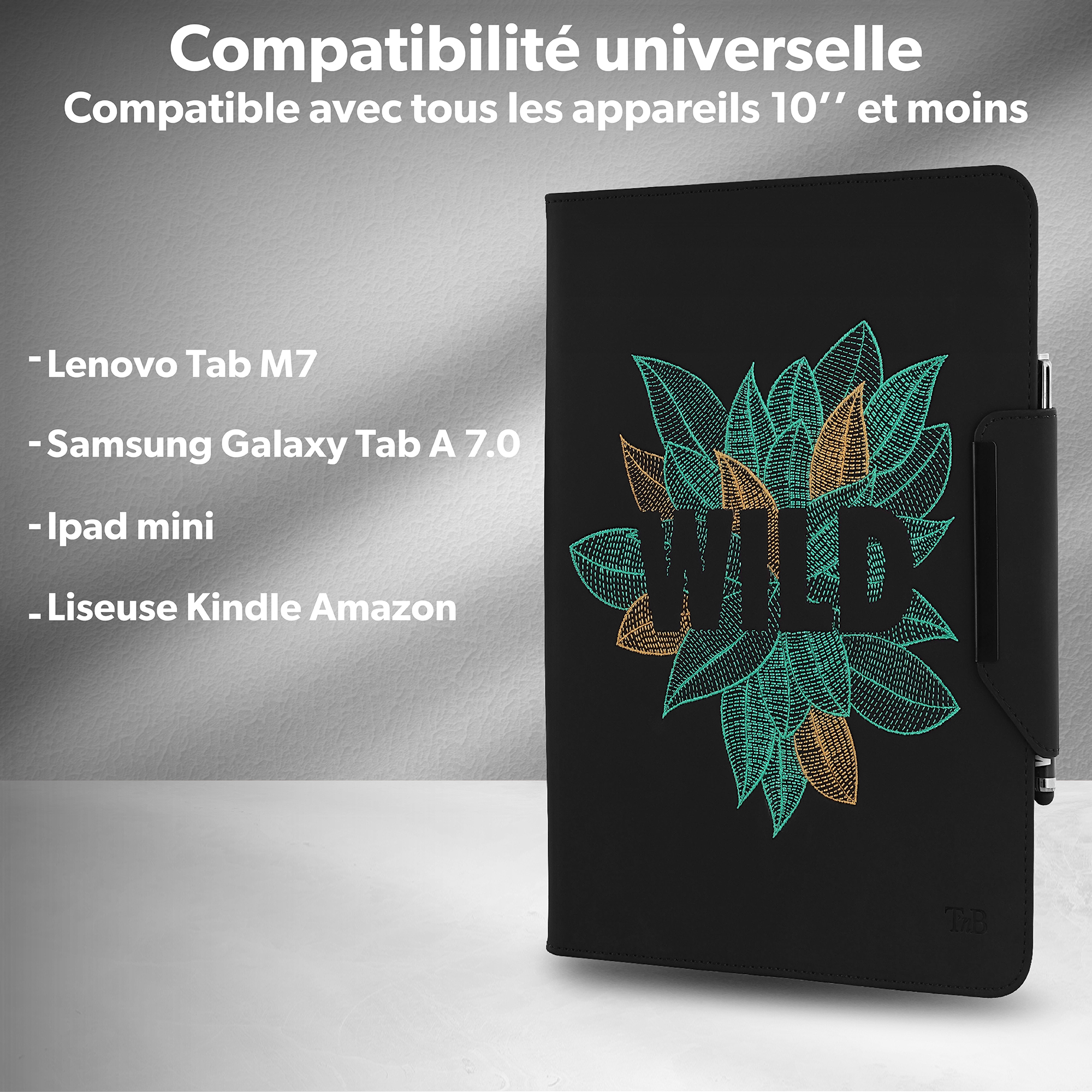 Étui folio universel + stylet pour tablette 10