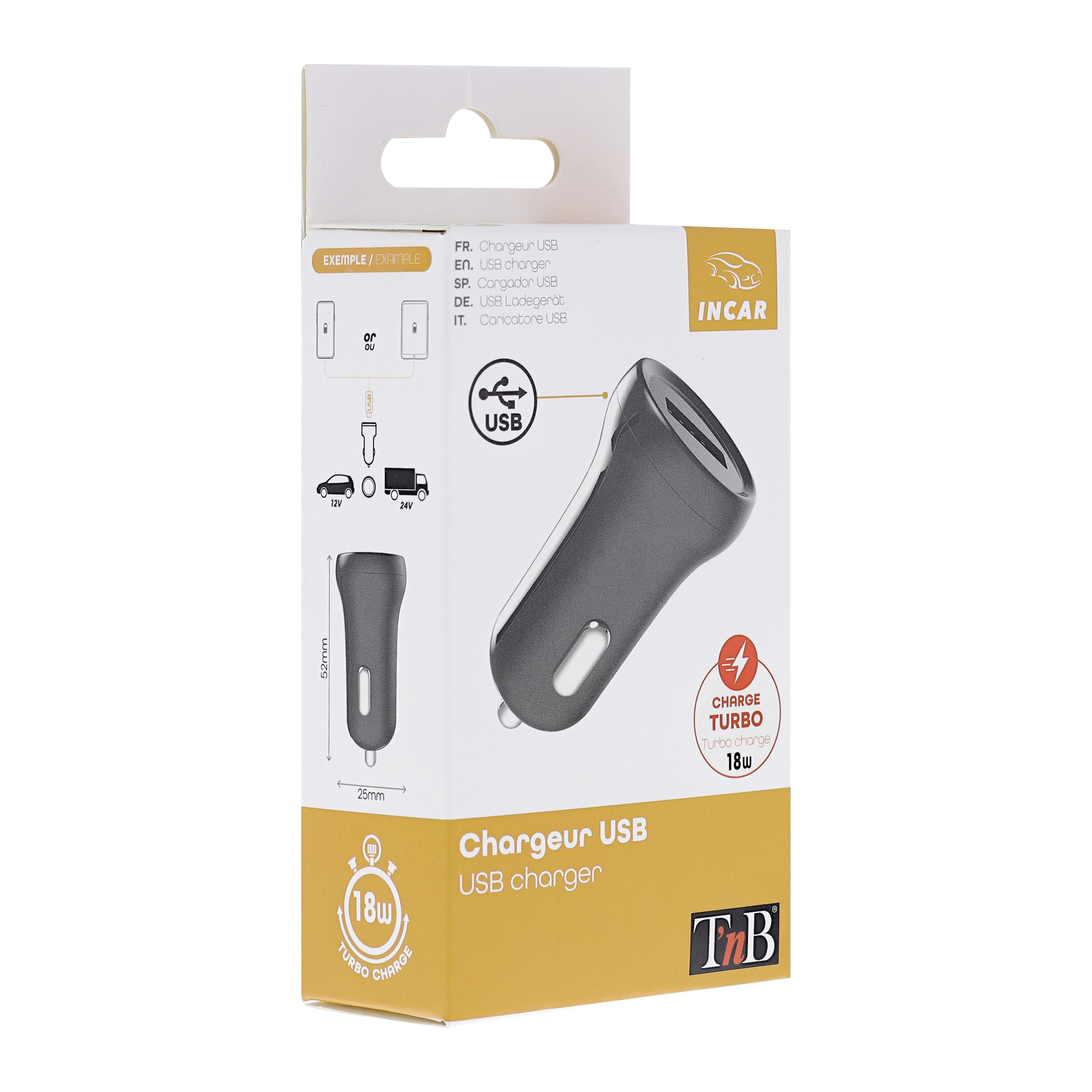 Chargeur allume-cigares 1XUSB-A 18W Quick charge2