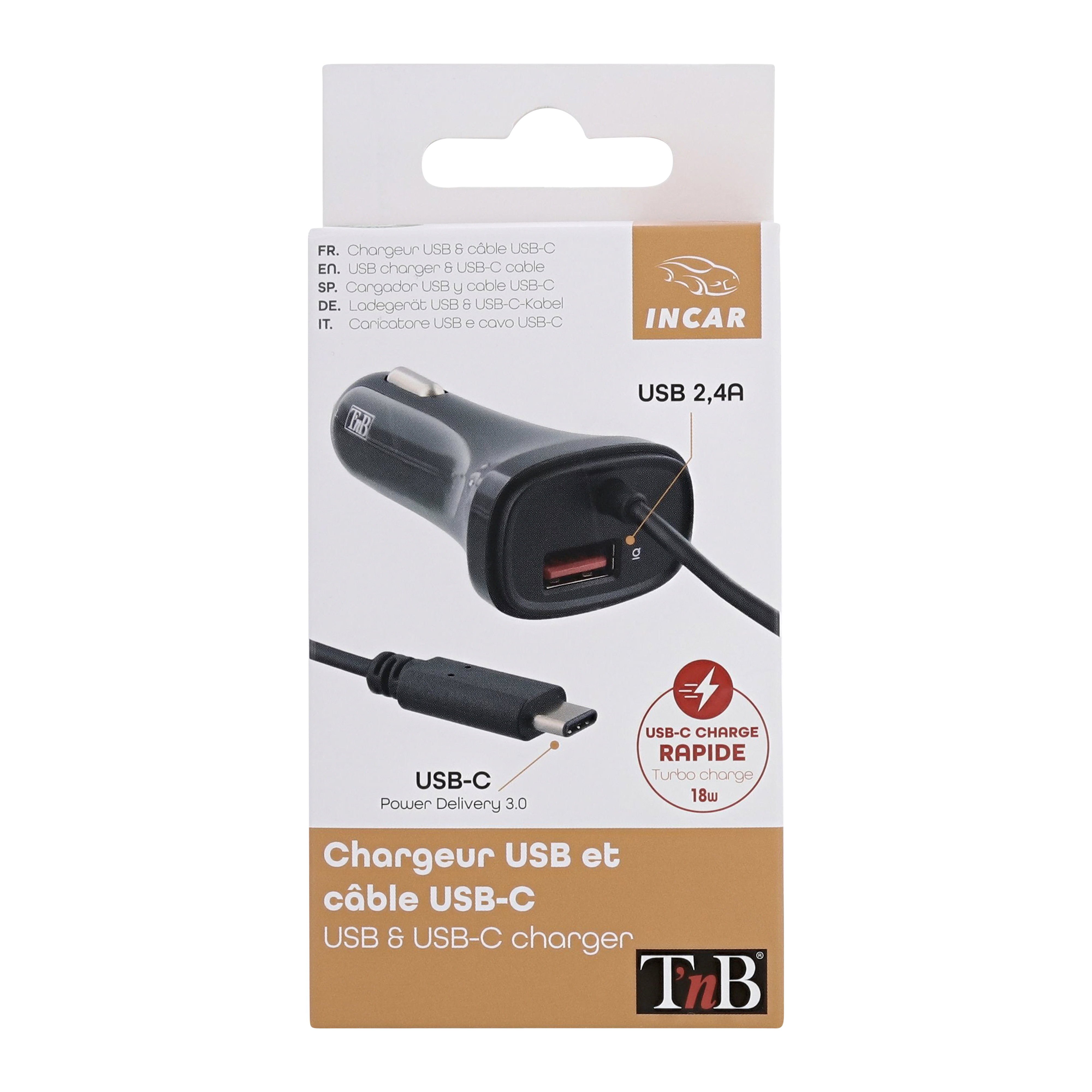 Chargeur allume-cigares 1XUSB-A 27W + câble Type-C4