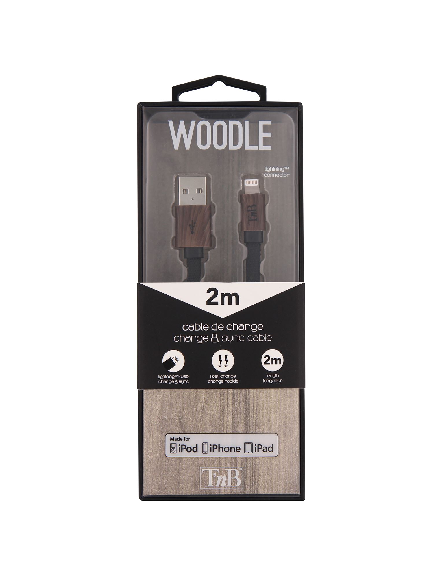 CABLE WOOD 2M LIGHTNING BK NOIR/BOIS2