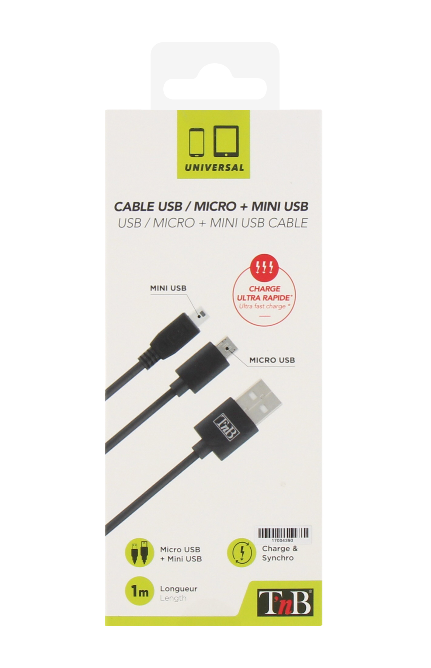 Cable micro USB 2 en 15