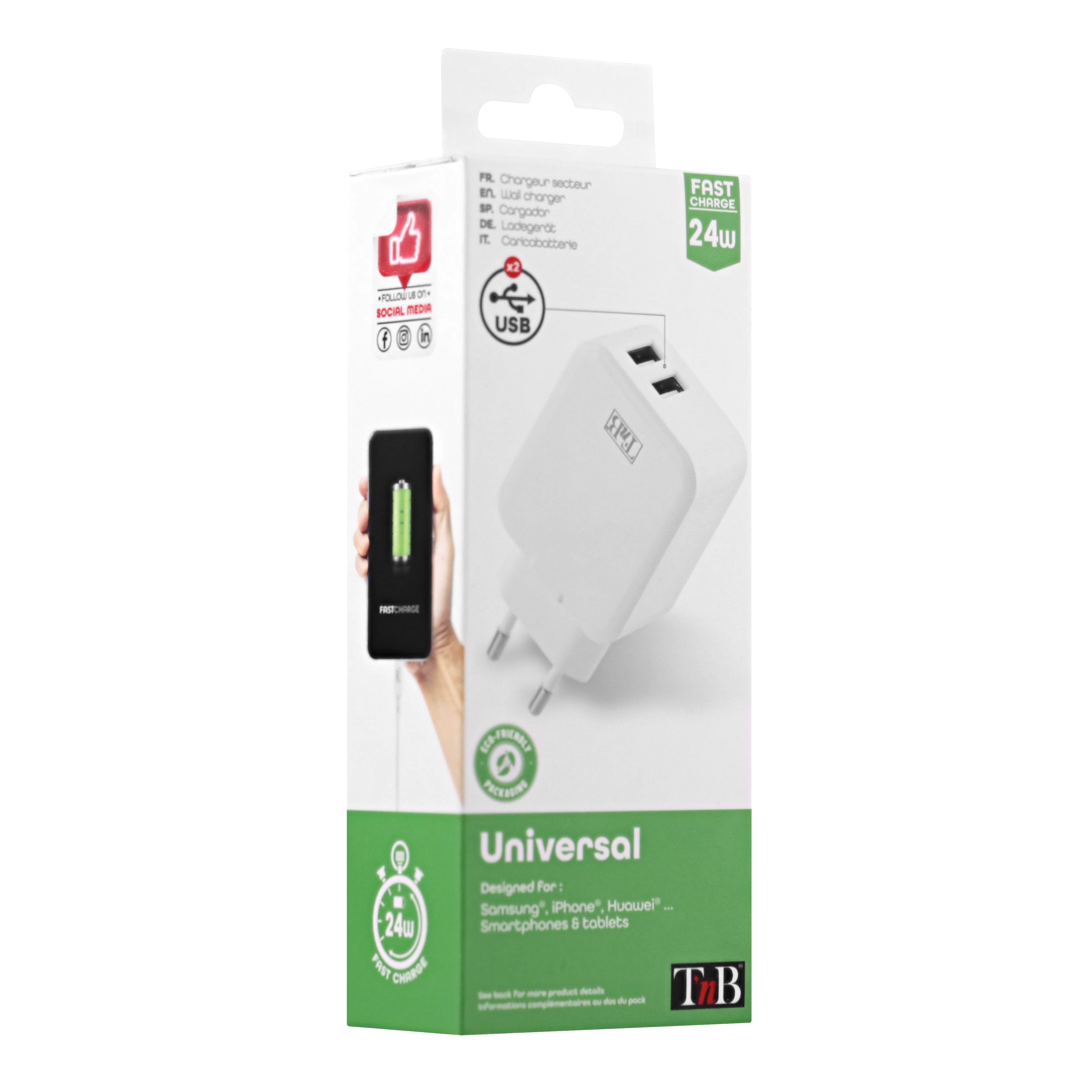 Chargeur secteur 2 USB 24W4