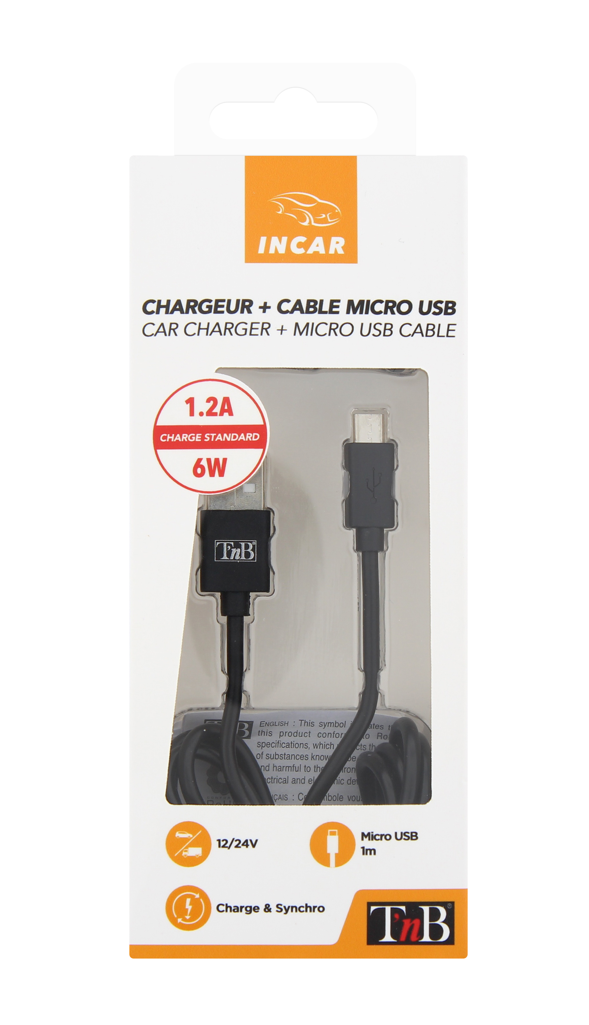 Chargeur allume-cigare 1XUSB-A 6W + câble micro USB6