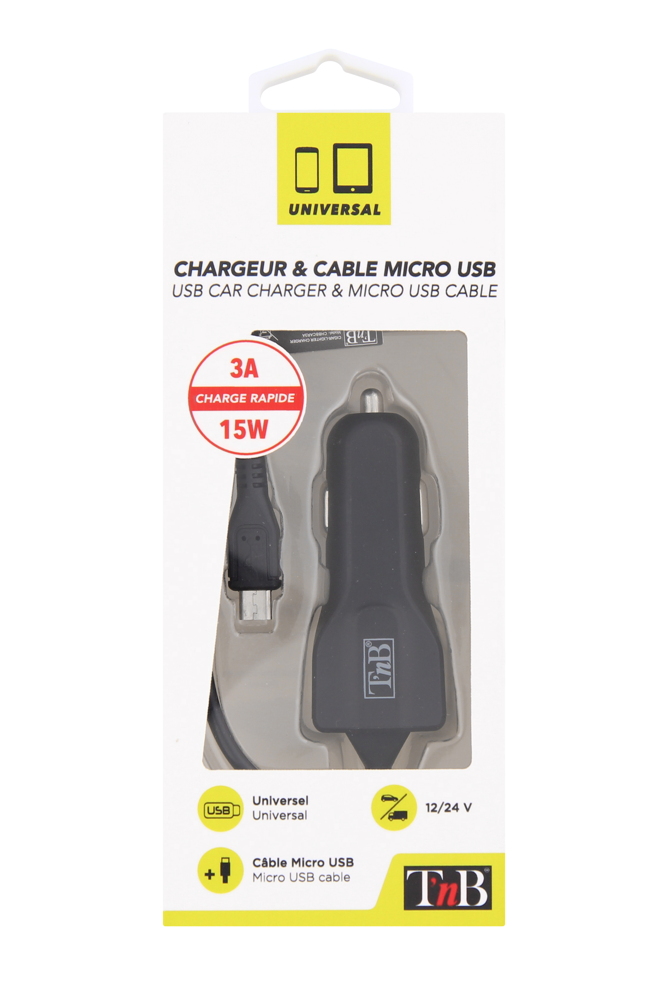 Chargeur allume cigare 1XUSB-A 15W + câble micro USB4