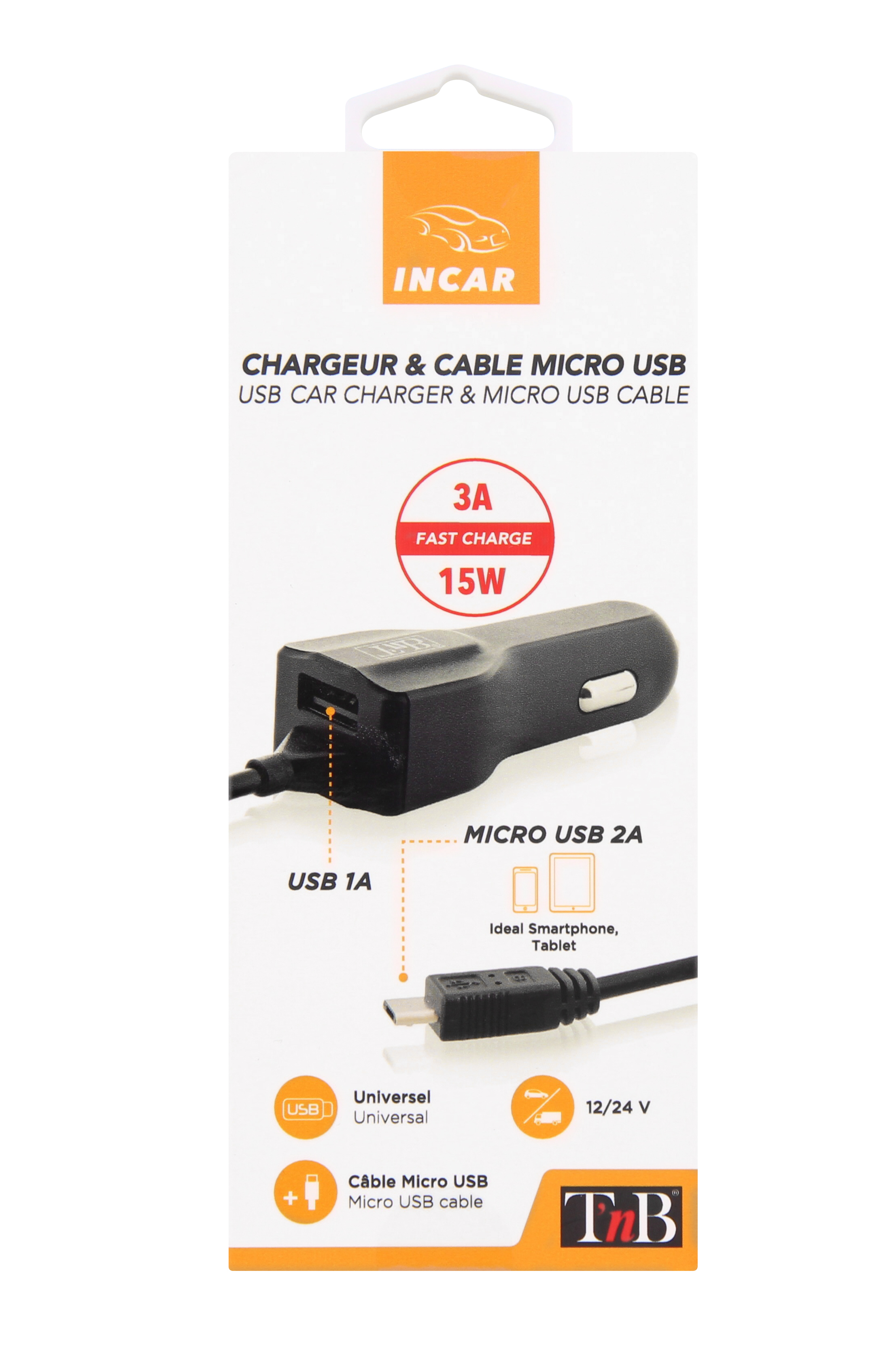 Chargeur allume cigare 1XUSB-A 15W + câble micro USB5