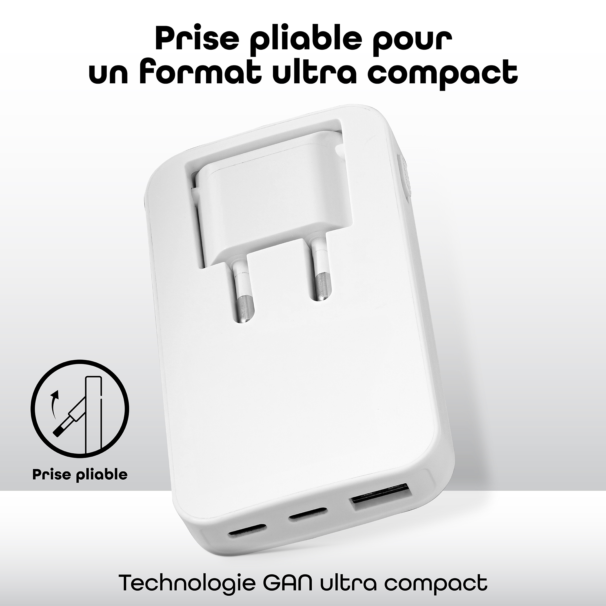 Chargeur GAN 3 USB prise pliable Power Delivery 65W3