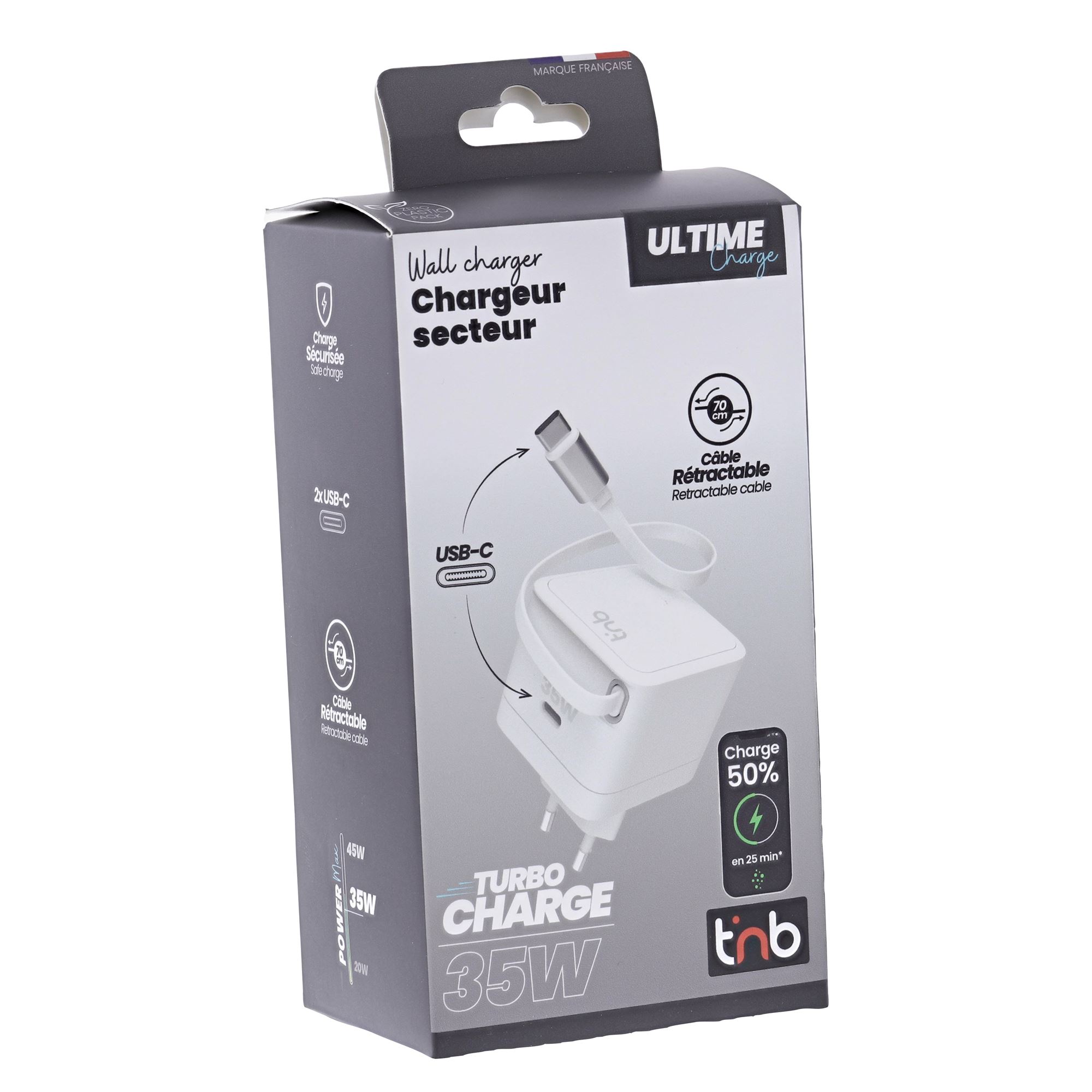 35W USB-C Wall Charger with Tug'n Block Retractable Cable4