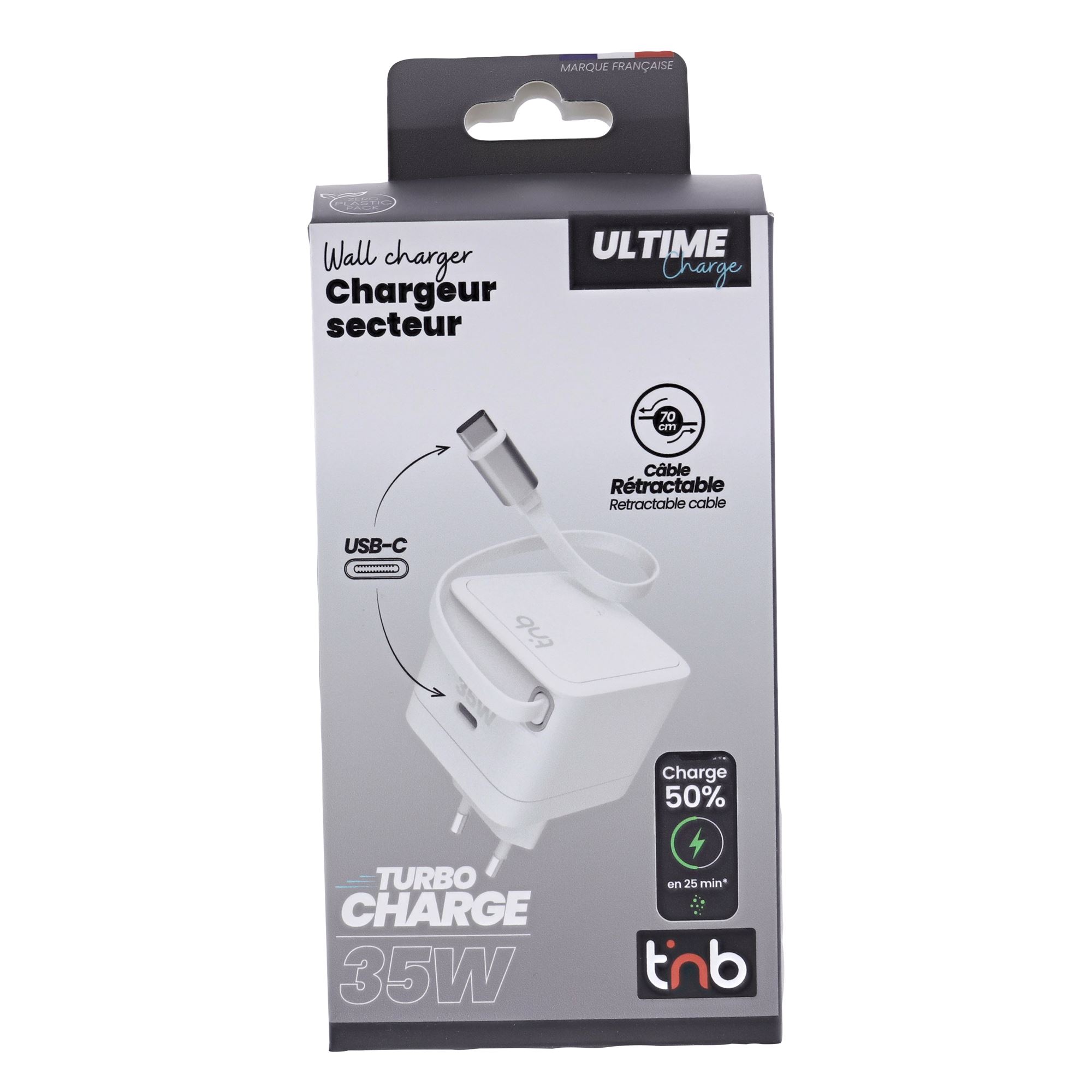 35W USB-C Wall Charger with Tug'n Block Retractable Cable5