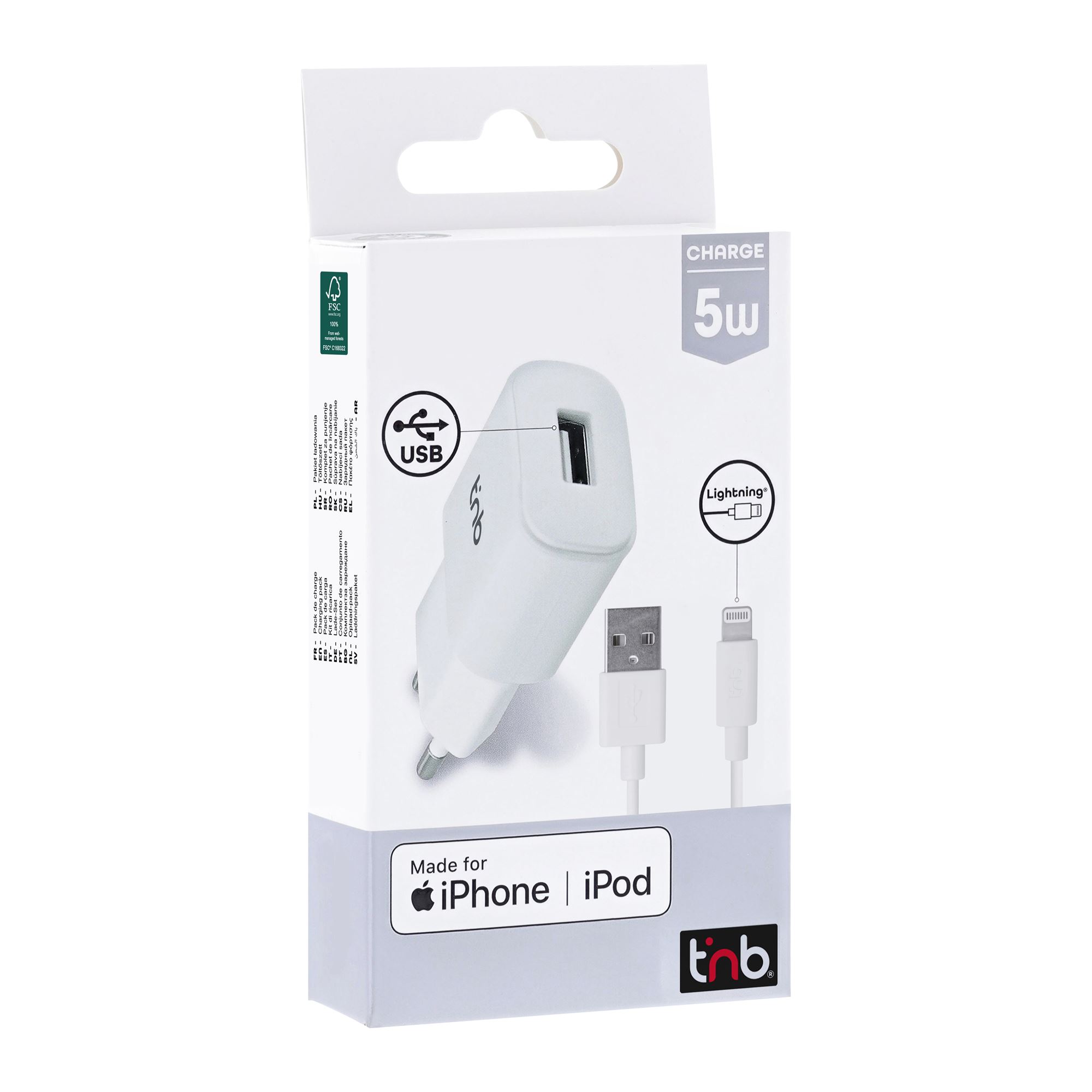 Pack de charge secteur 1 USB 5W + câble Lightning5