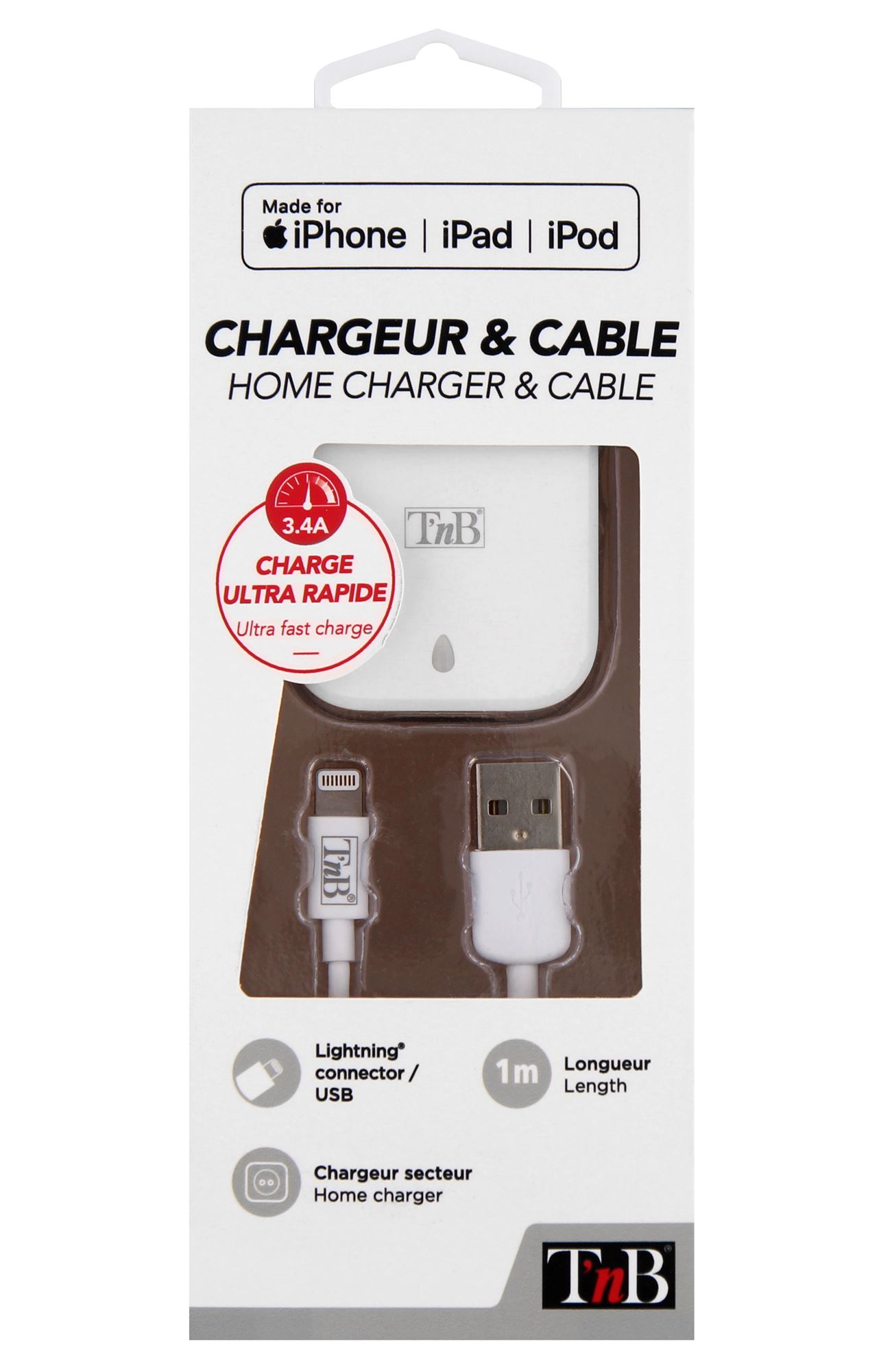 CHARGEUR SECTEUR 3.4A 2 USB LIGHTNING7