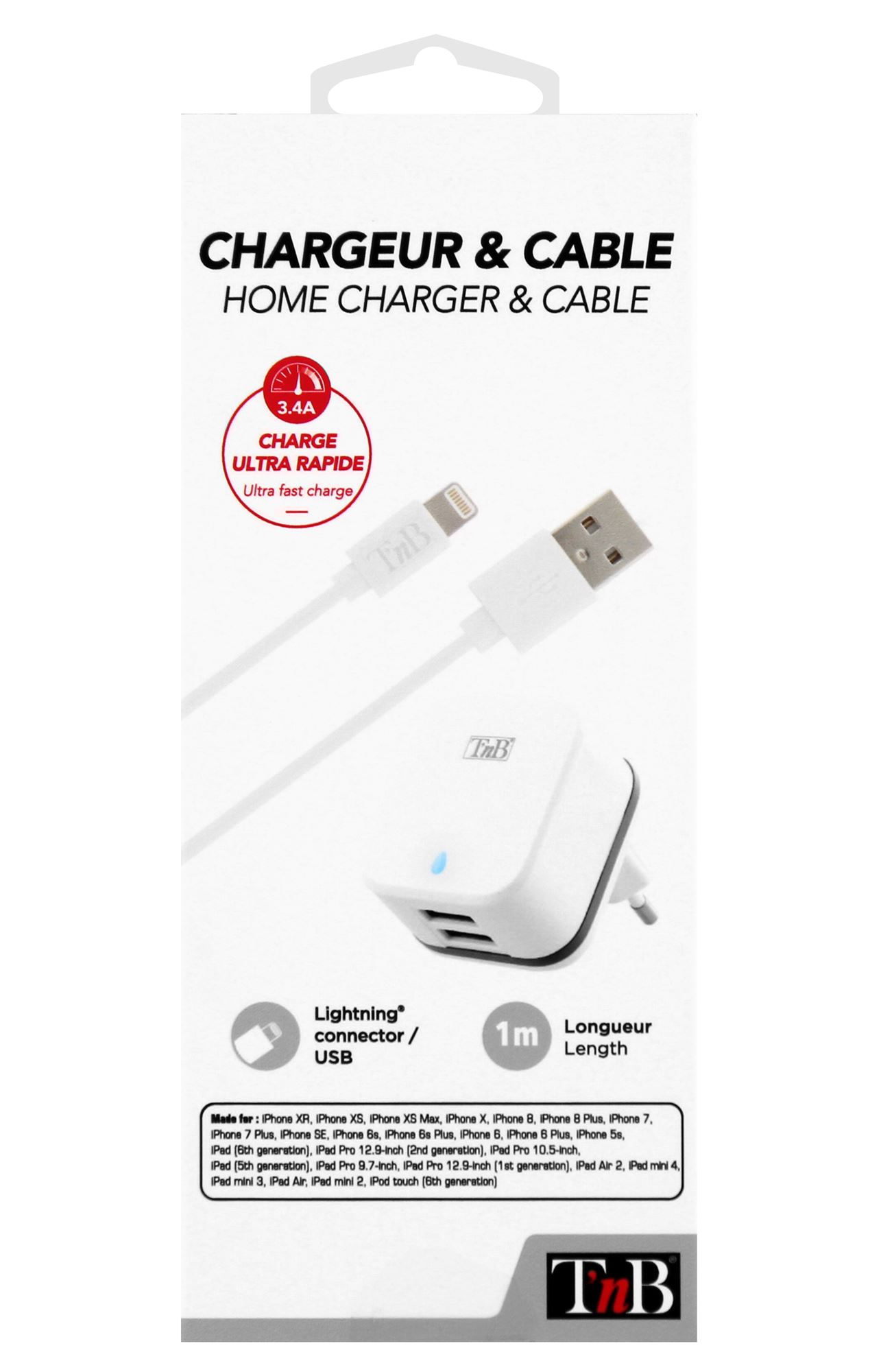 CHARGEUR SECTEUR 3.4A 2 USB LIGHTNING8