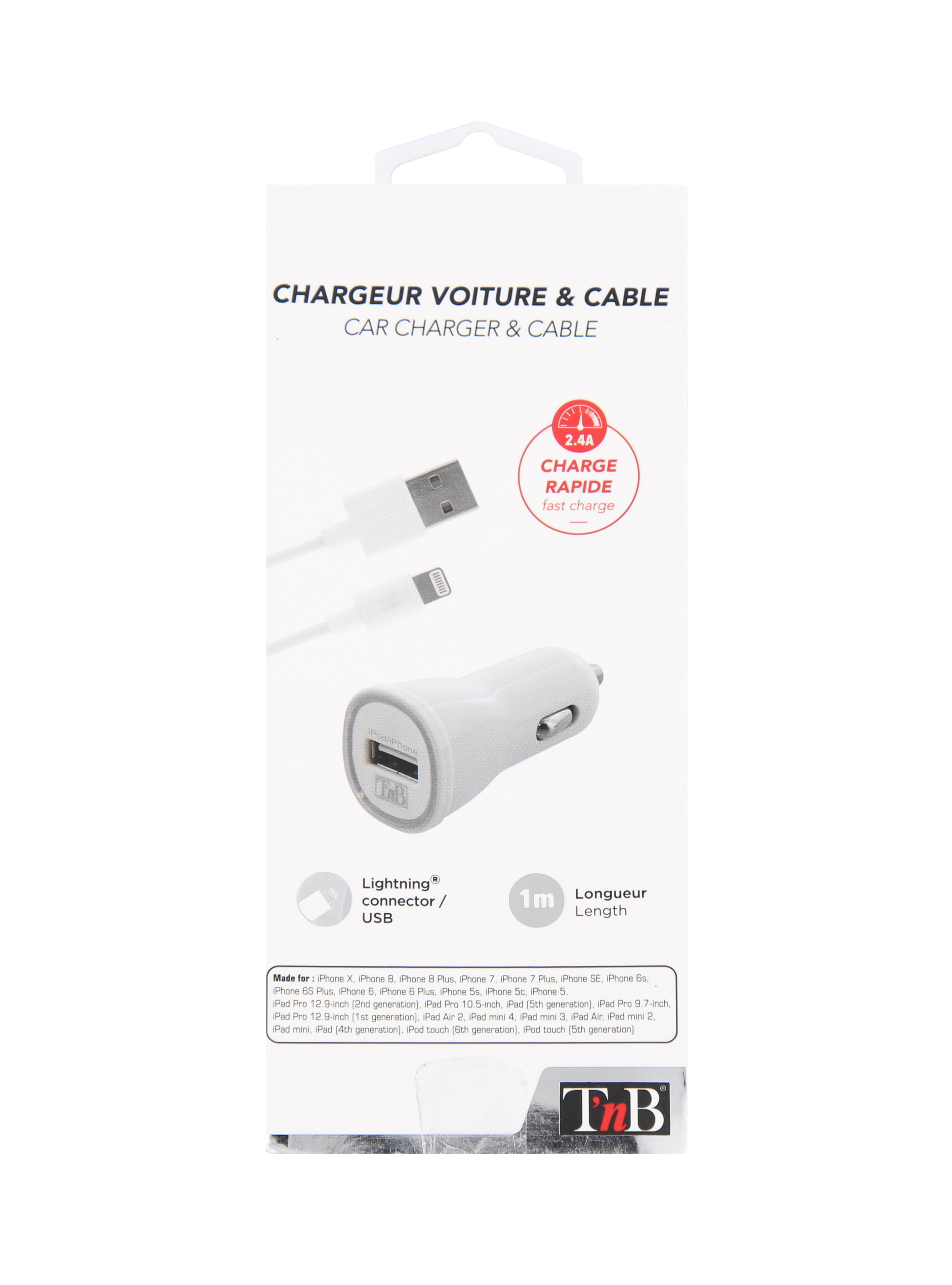 Chargeur allume-cigare 1XUSB-A 12W + câble Lightning6