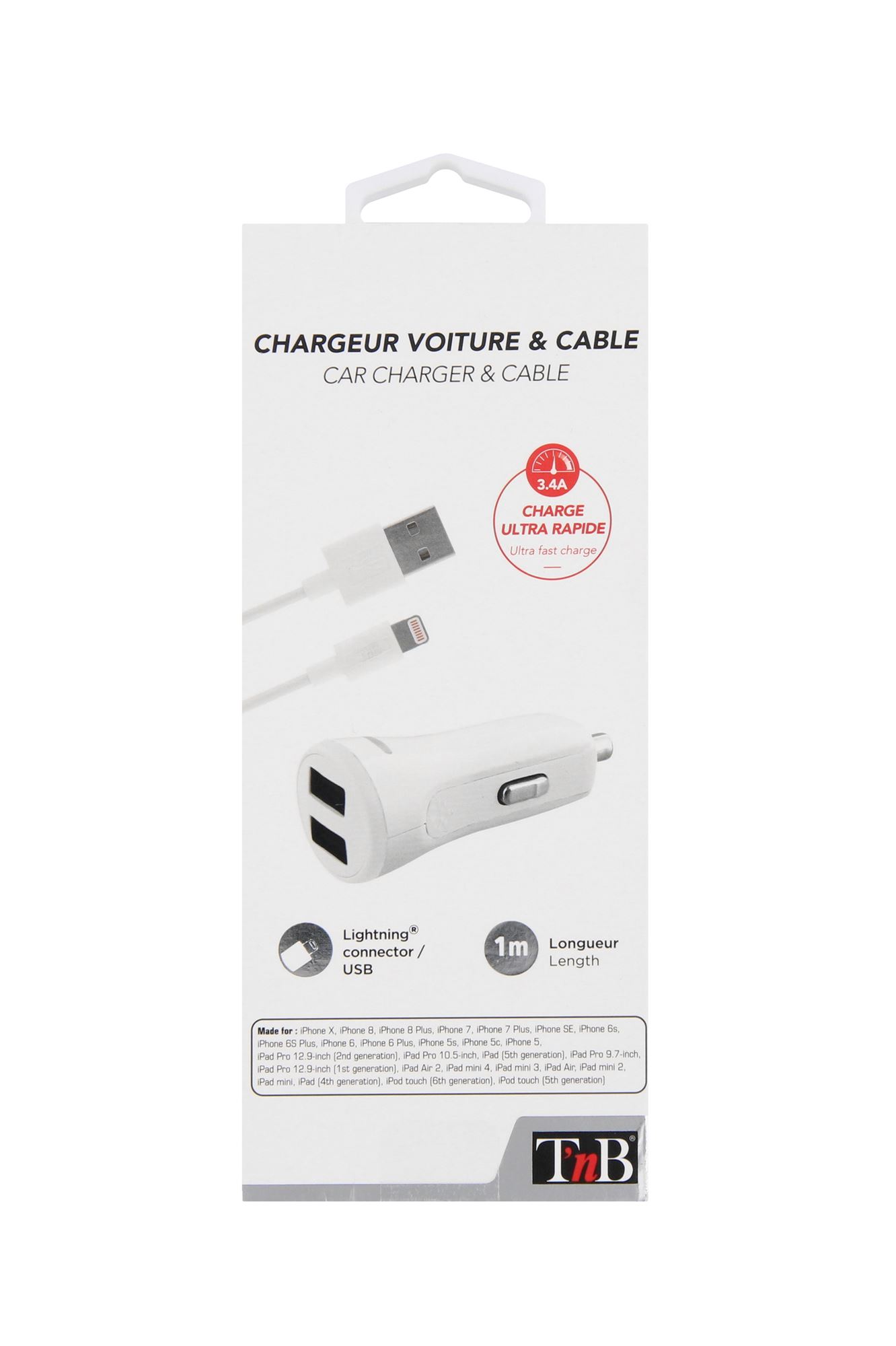 2XUSB-A 17W Car Charger + Lightning Cable5