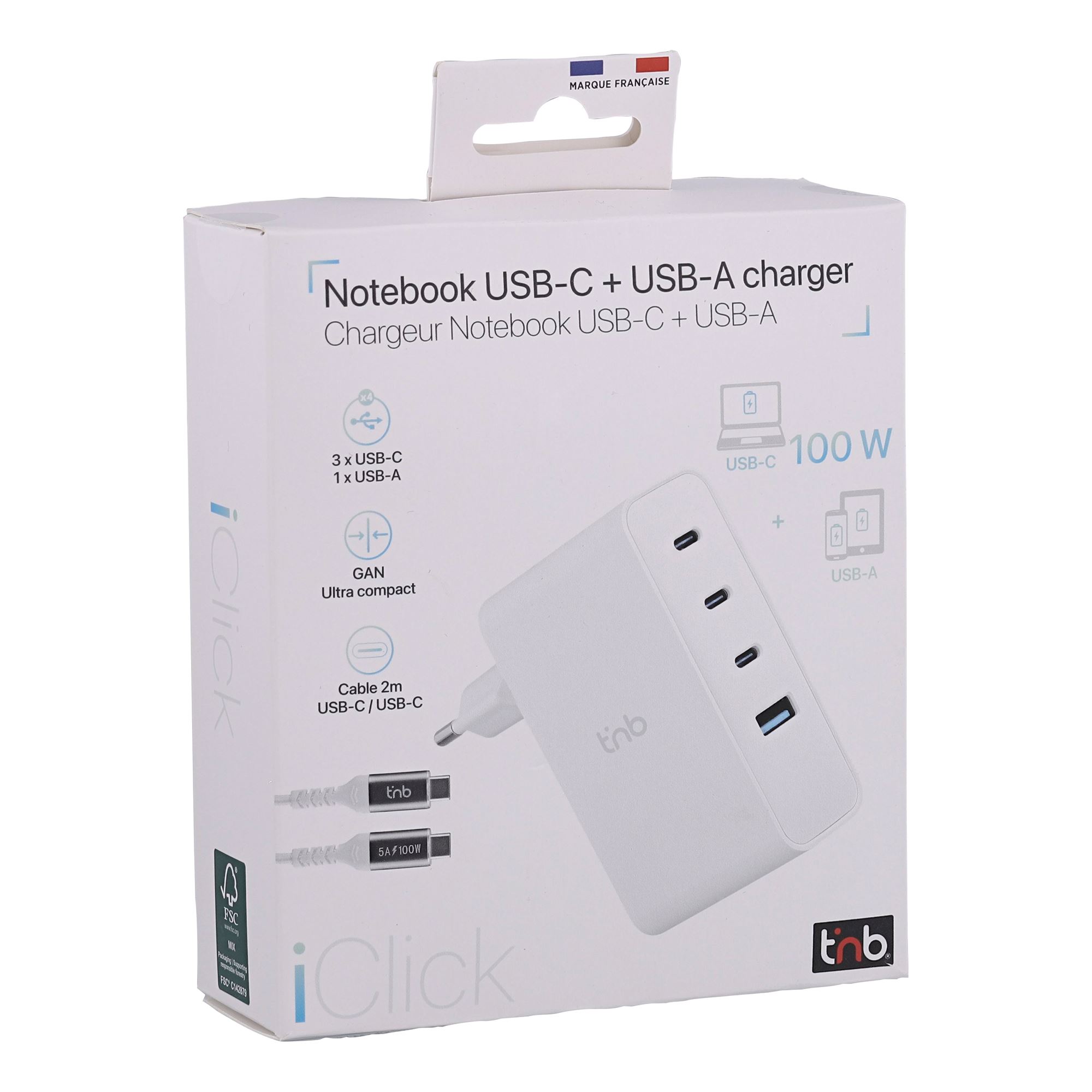 Cargador GAN de 100 W USB-C y USB-A - cable de 2 metros incluido5