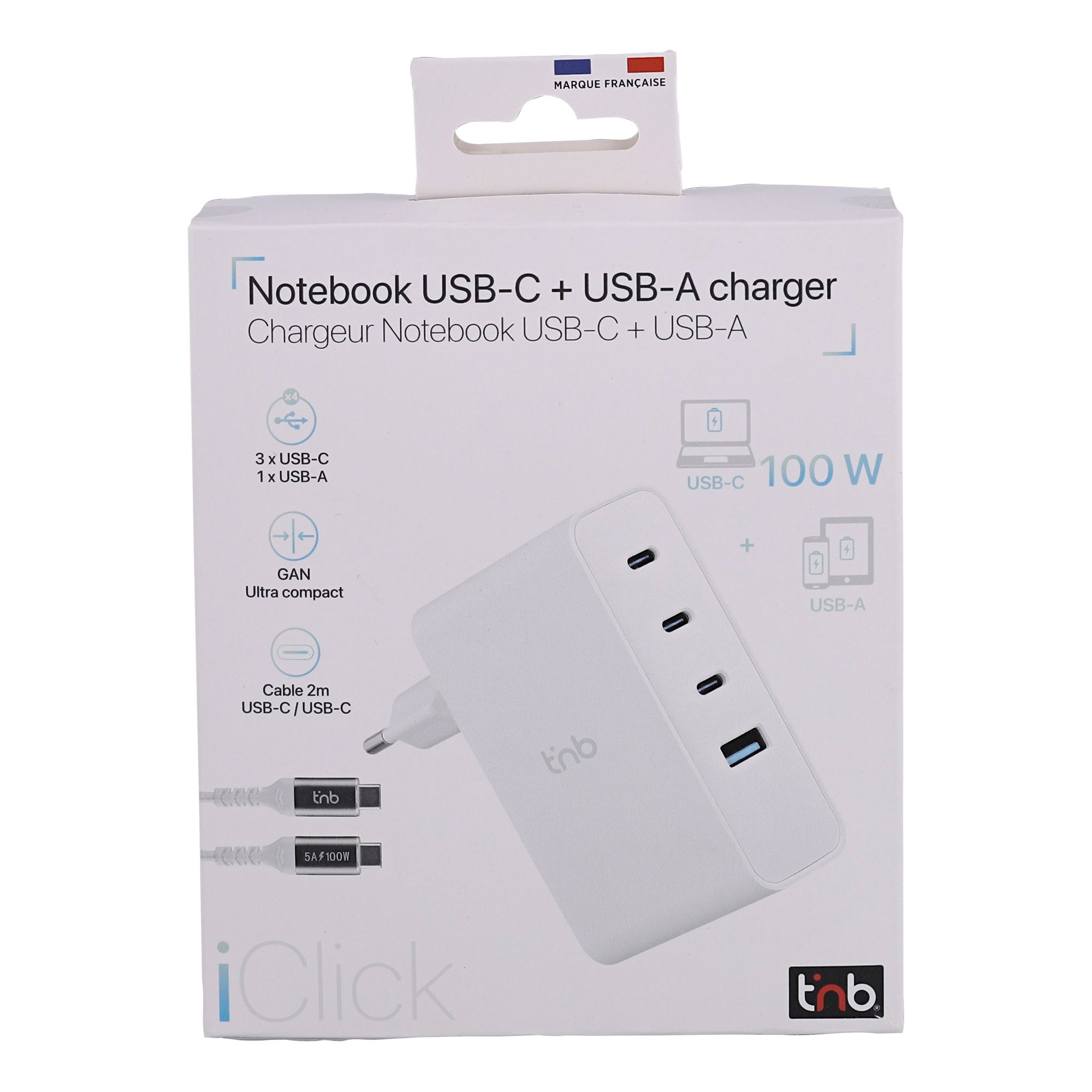 Cargador GAN de 100 W USB-C y USB-A - cable de 2 metros incluido6