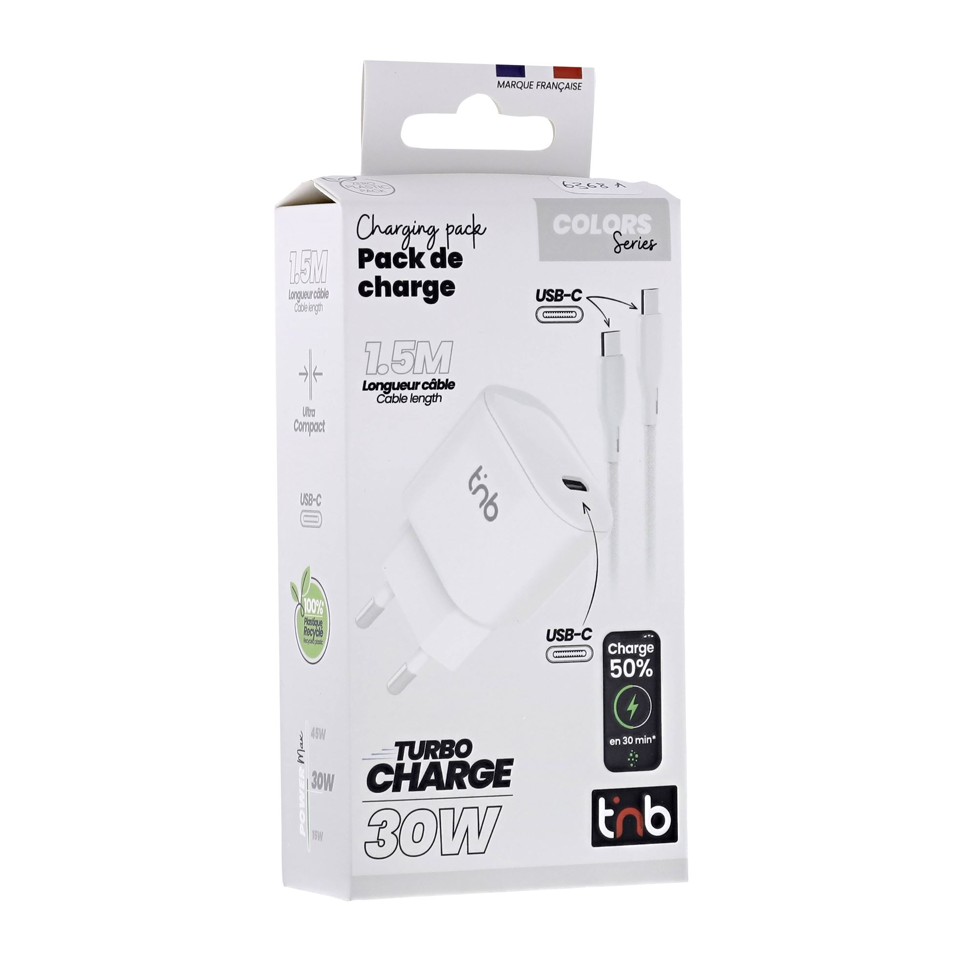 1 cargador de red USB-C de 30 W + cable USB-C Power Delivery blanco7