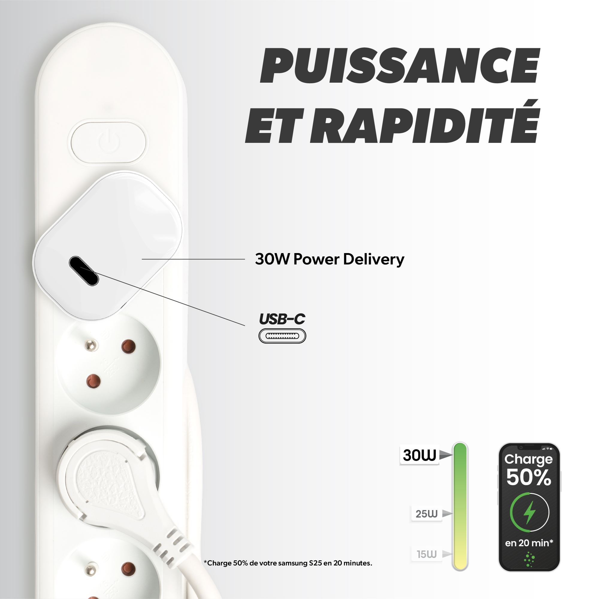 1 cargador de red USB-C de 30 W + cable USB-C Power Delivery blanco4