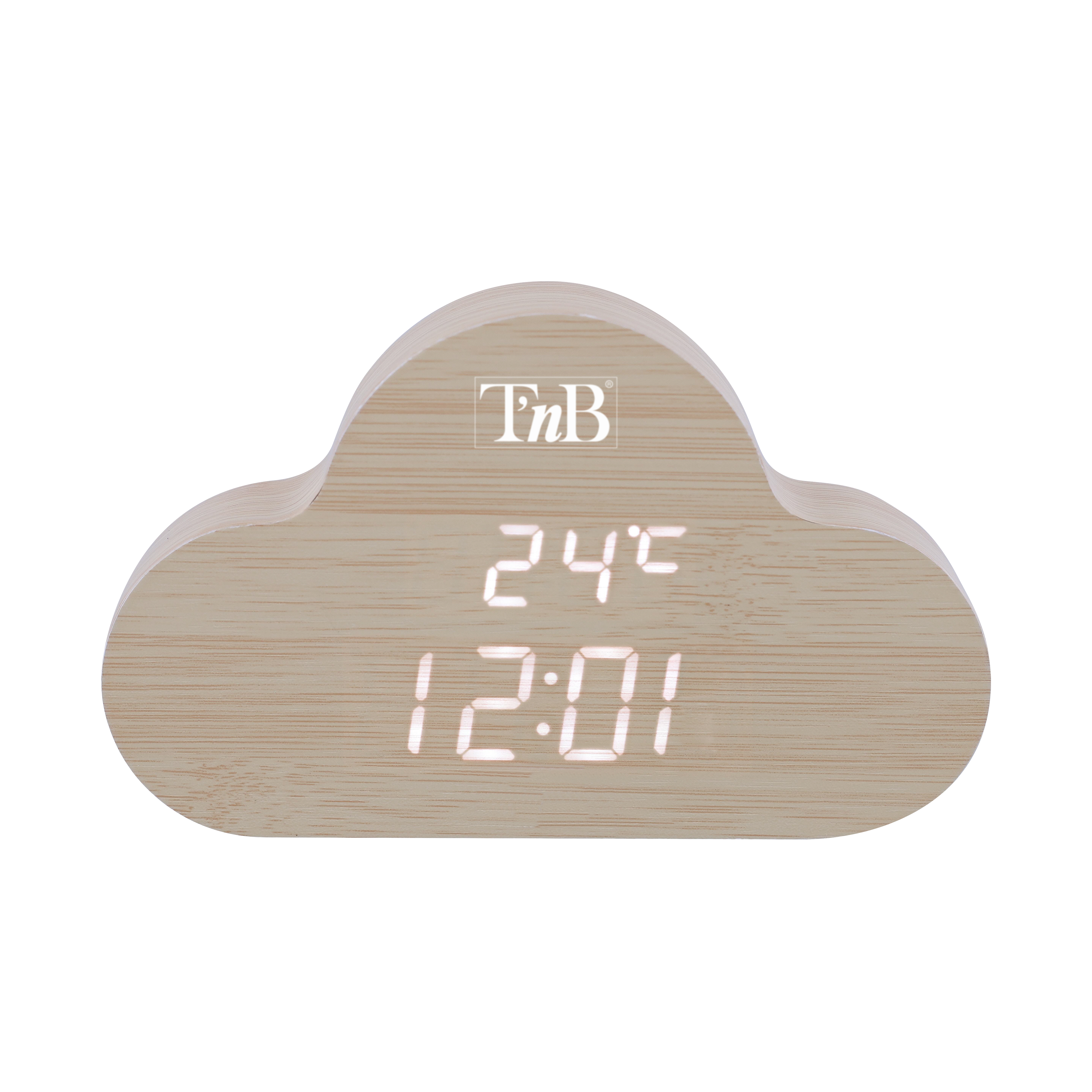 LED cloud alarm clock wood finish1