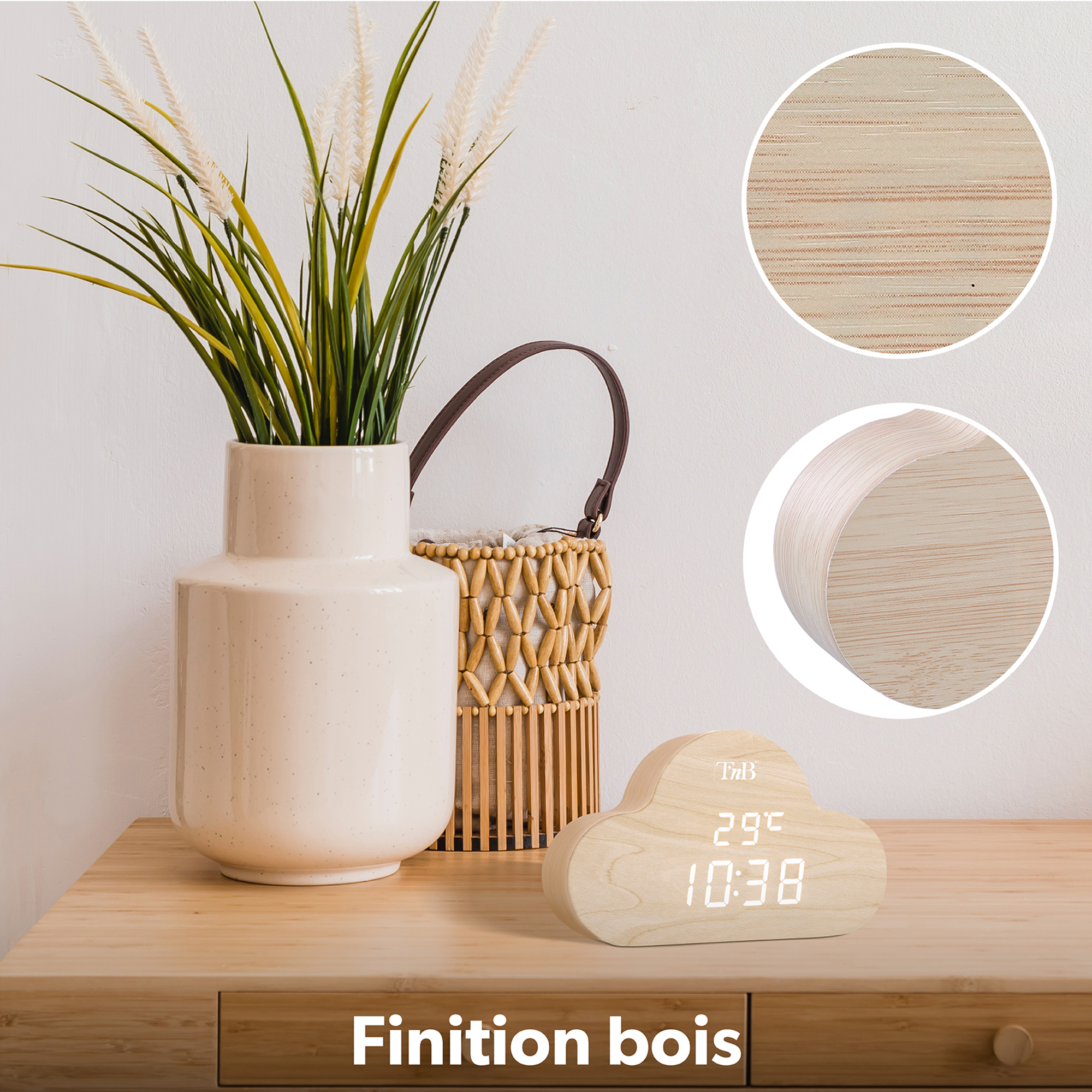 Despertador LED Cloud acabado madera5