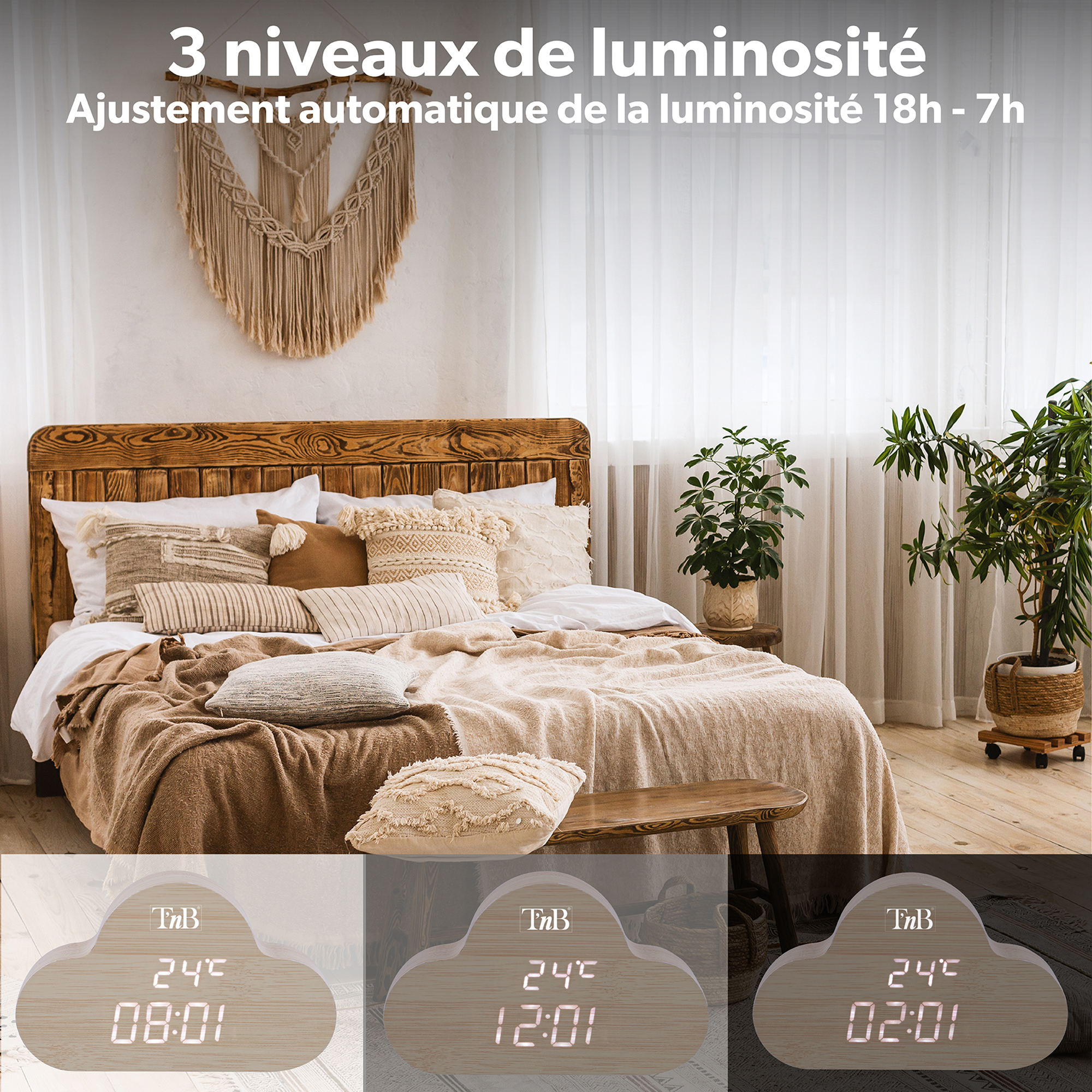 Despertador LED Cloud acabado madera6