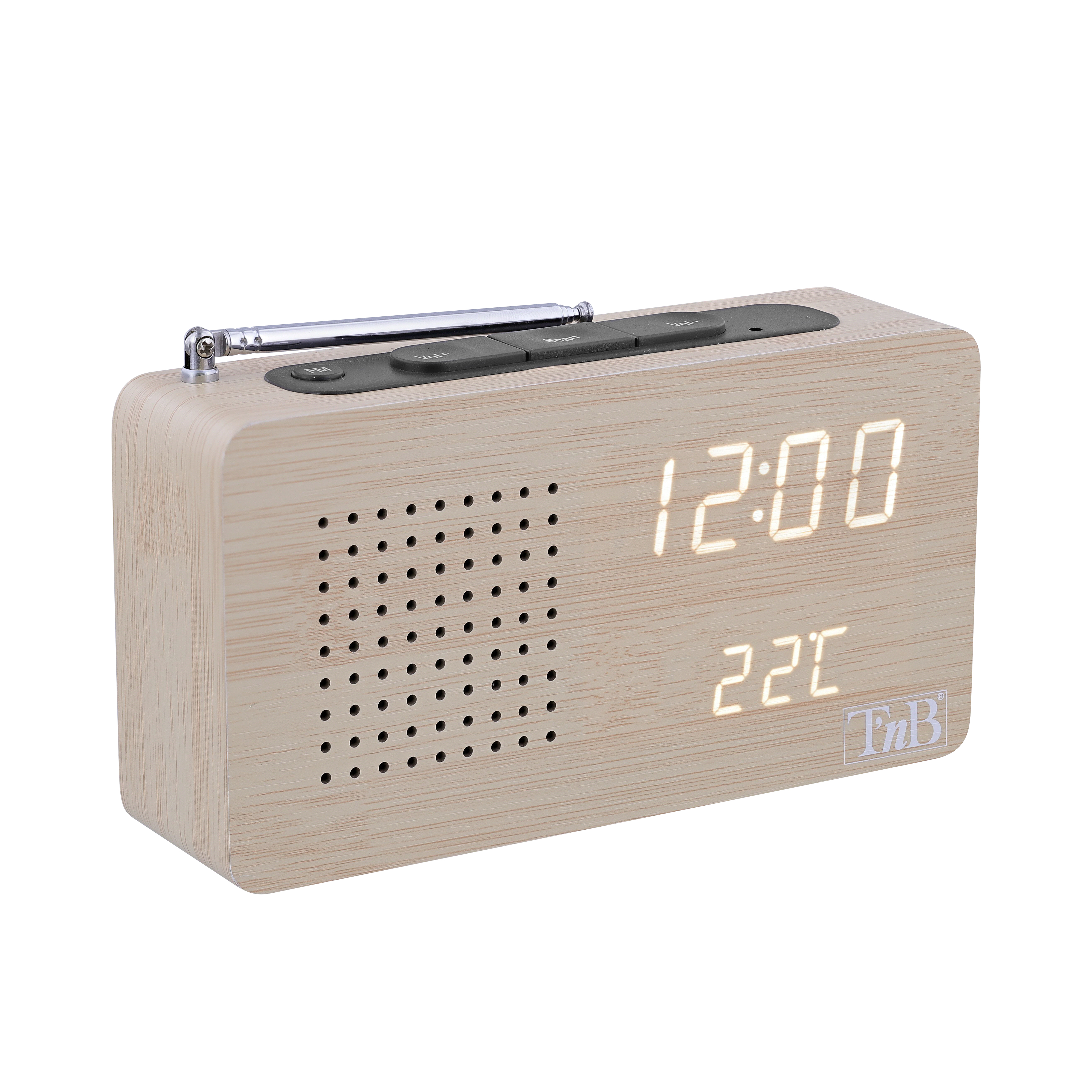 Radio despertador FM LED acabado madera2