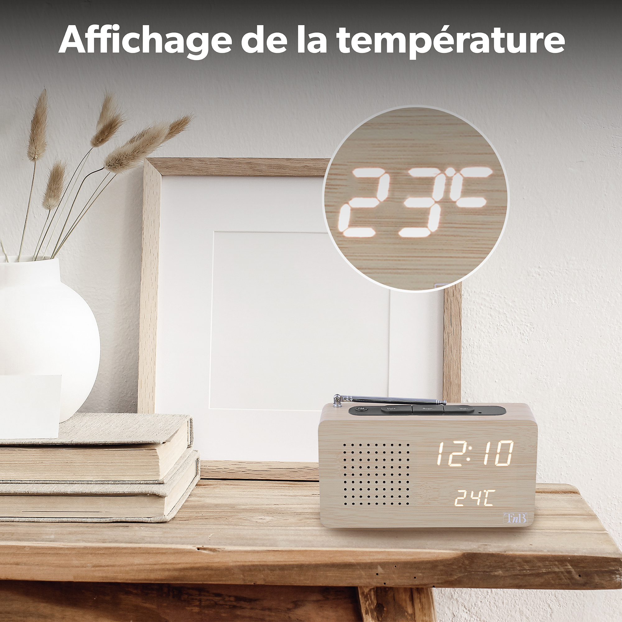 LED FM alarm clock radio with wood finish6