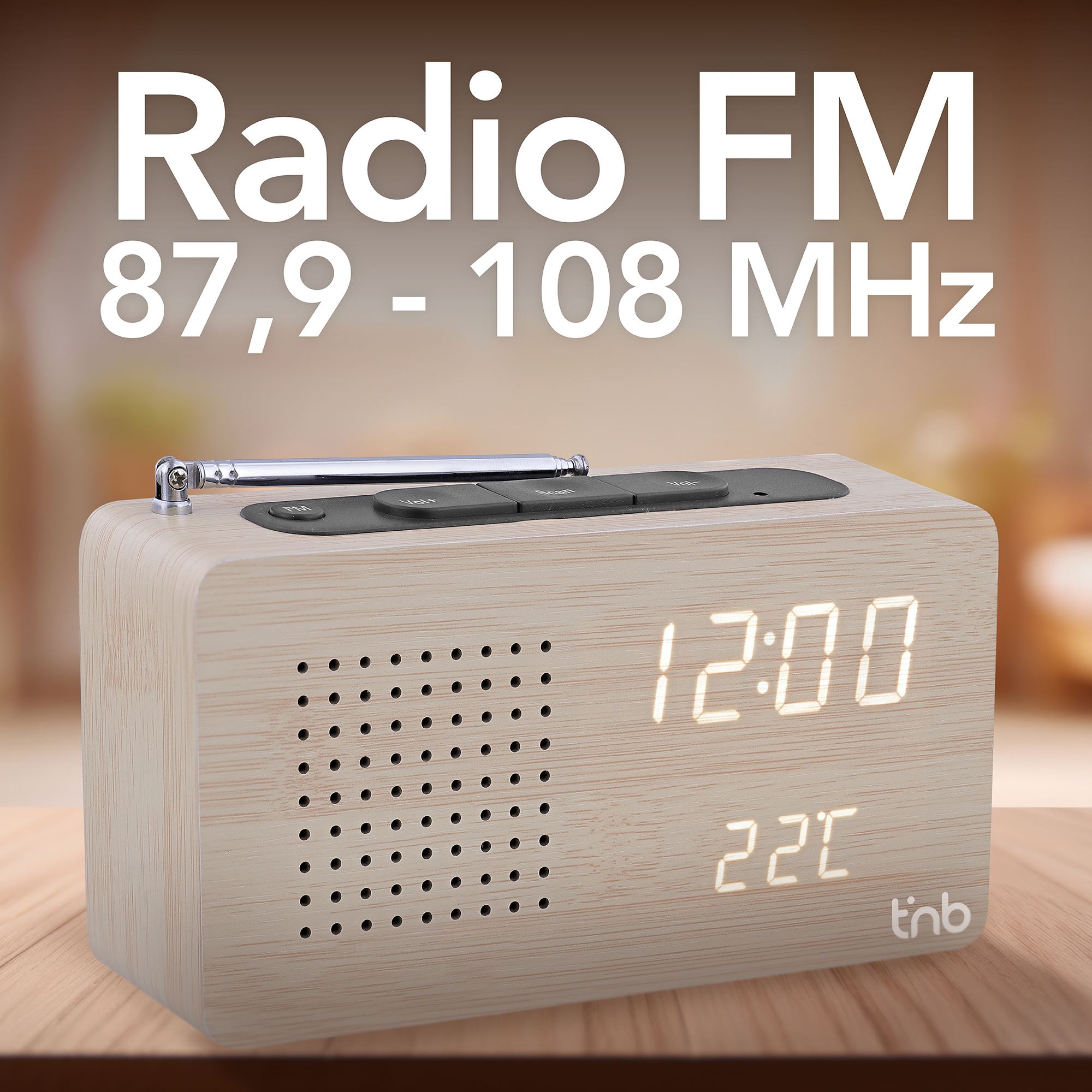 LED FM alarm clock radio with wood finish3