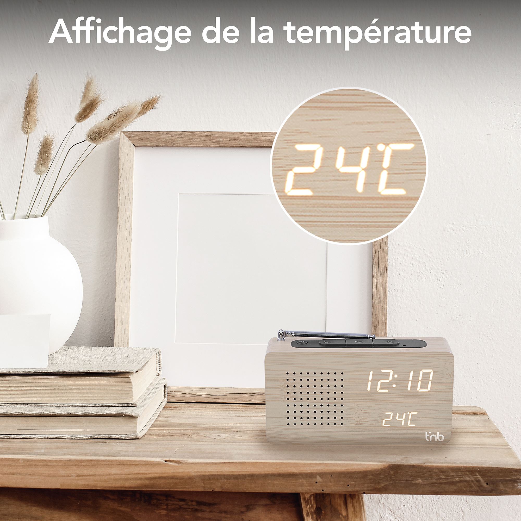 LED FM alarm clock radio with wood finish5