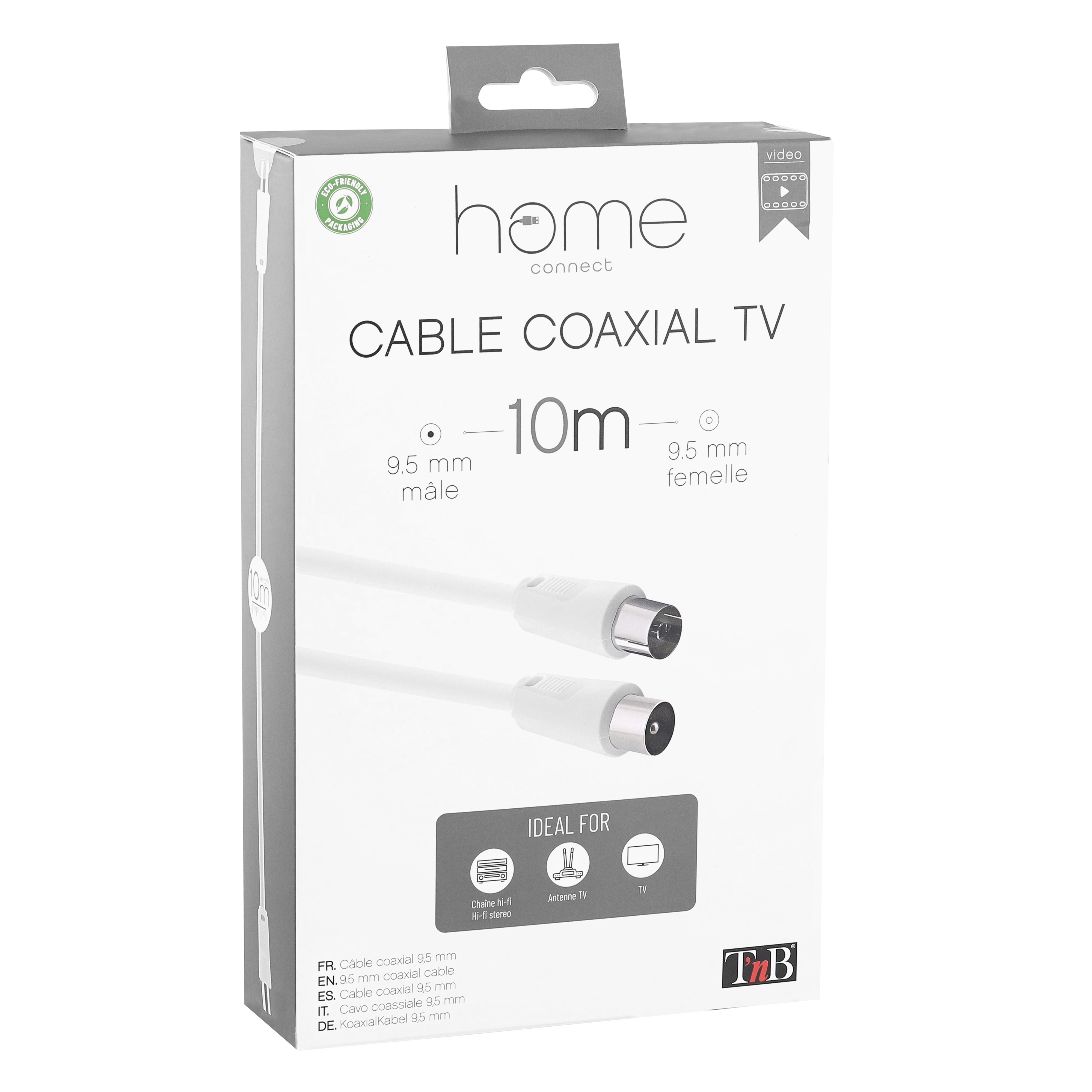 Câble antenne TV 9,5 mm mâle / femelle 10m2