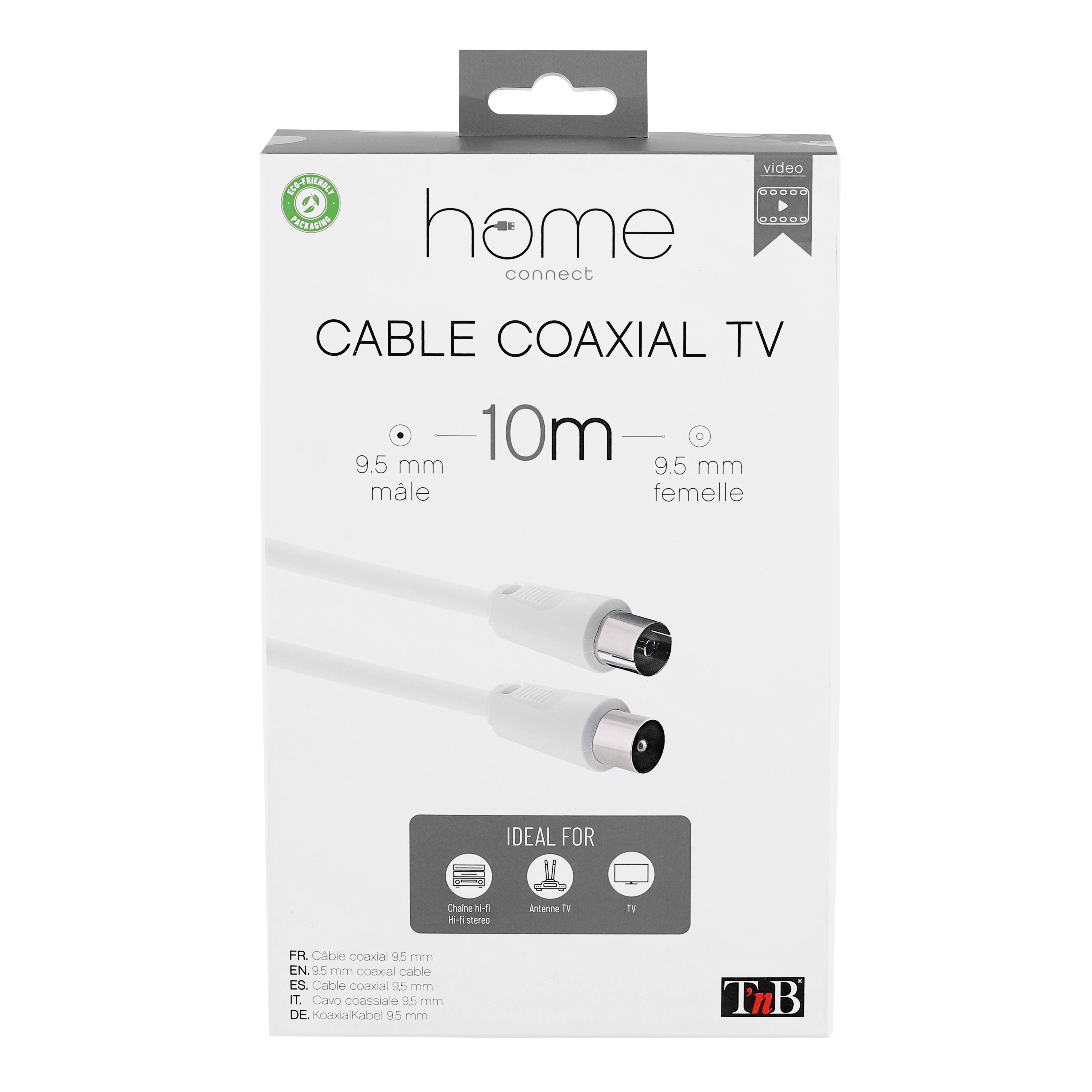 Câble antenne TV 9,5 mm mâle / femelle 10m3