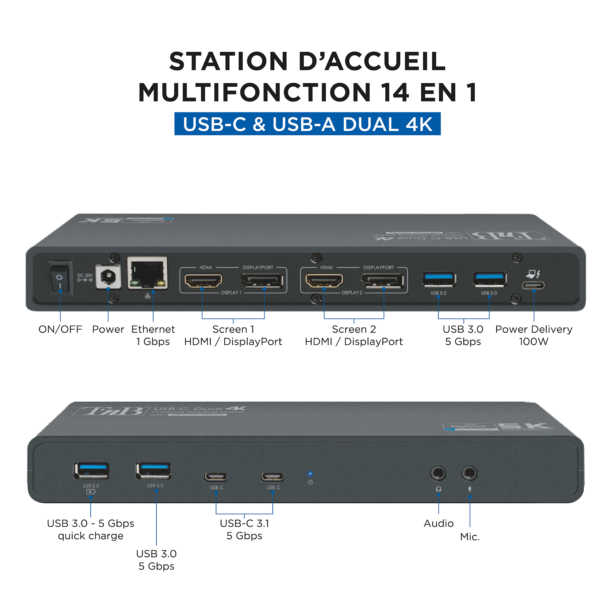 Estación de acoplamiento de pantalla dual 14 en 13