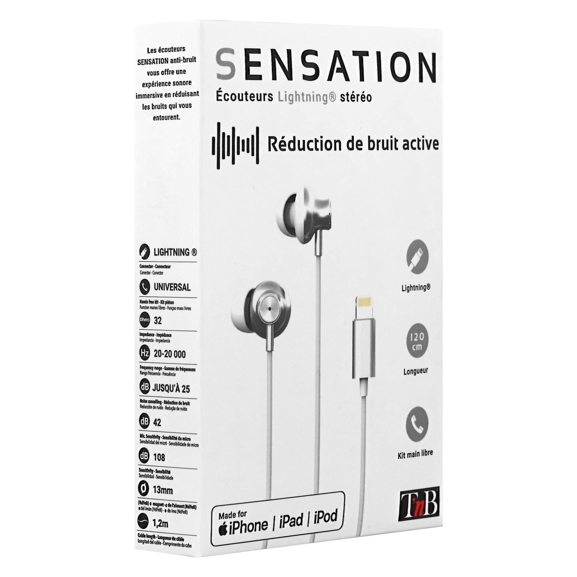 SENSATION Auriculares con cable Lightning blancos4