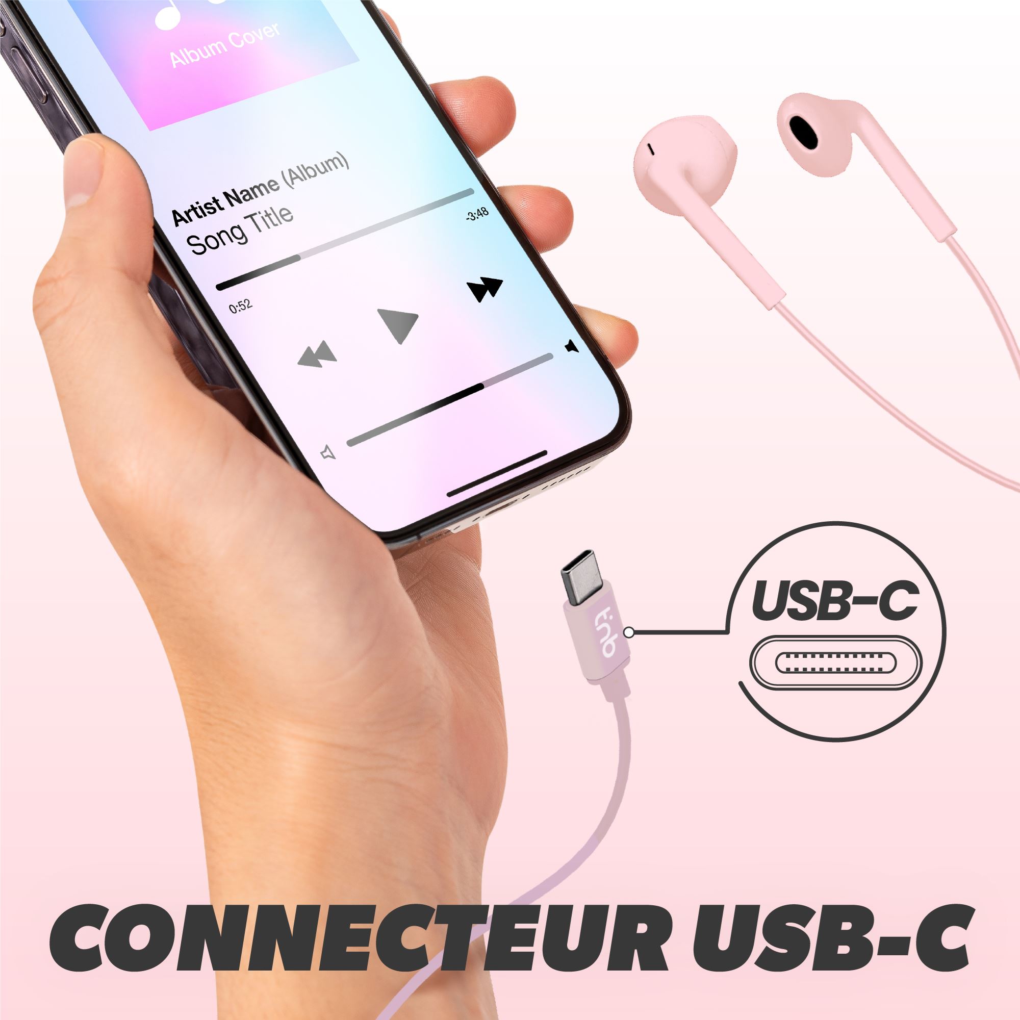 Ecouteurs filaires C-BUDS type-C rose2