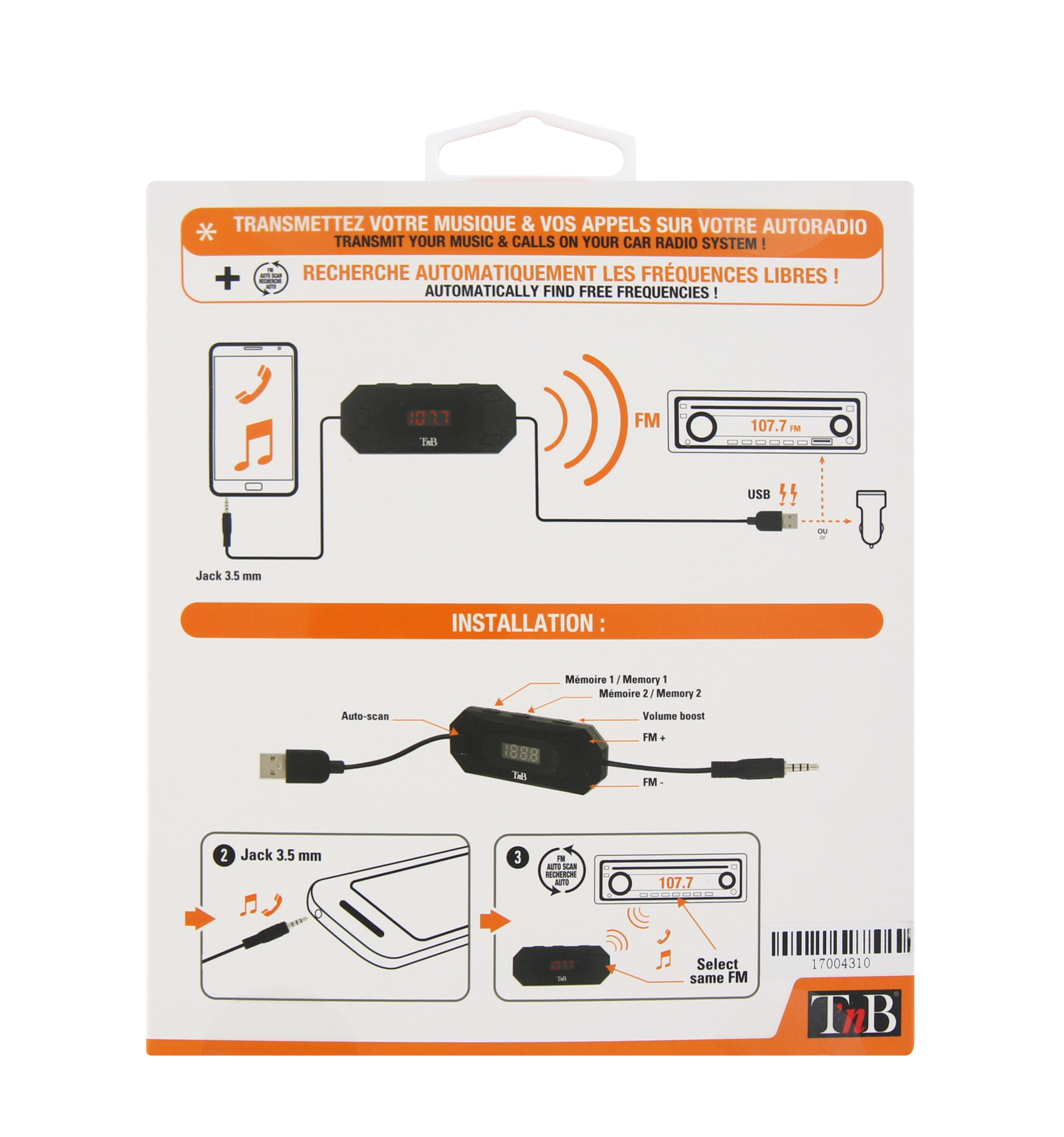 Transmisor FM con conector de 3,5 mm y escaneo automático6