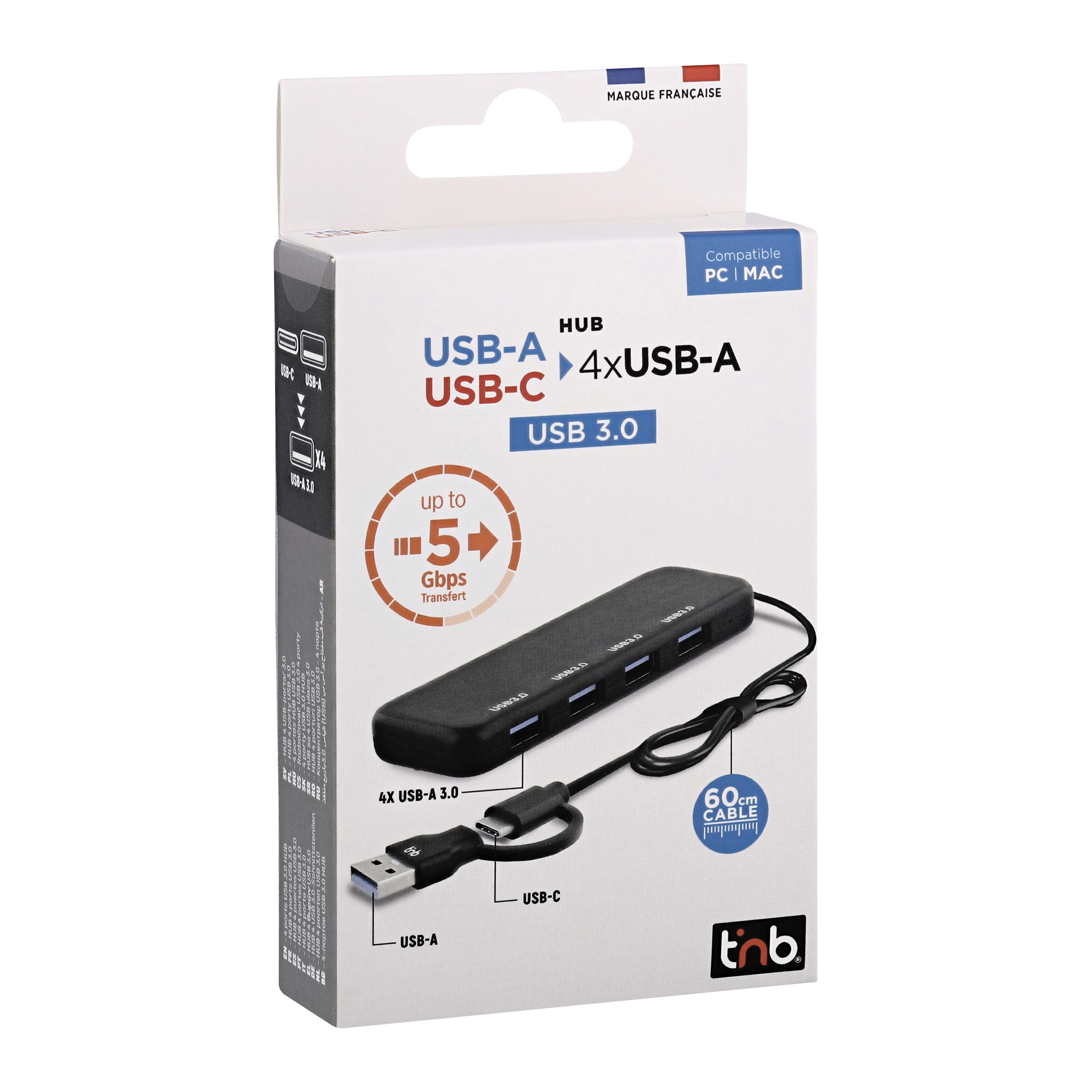 HUB 4 ports USB-A 3.0 - câble 60 cm3