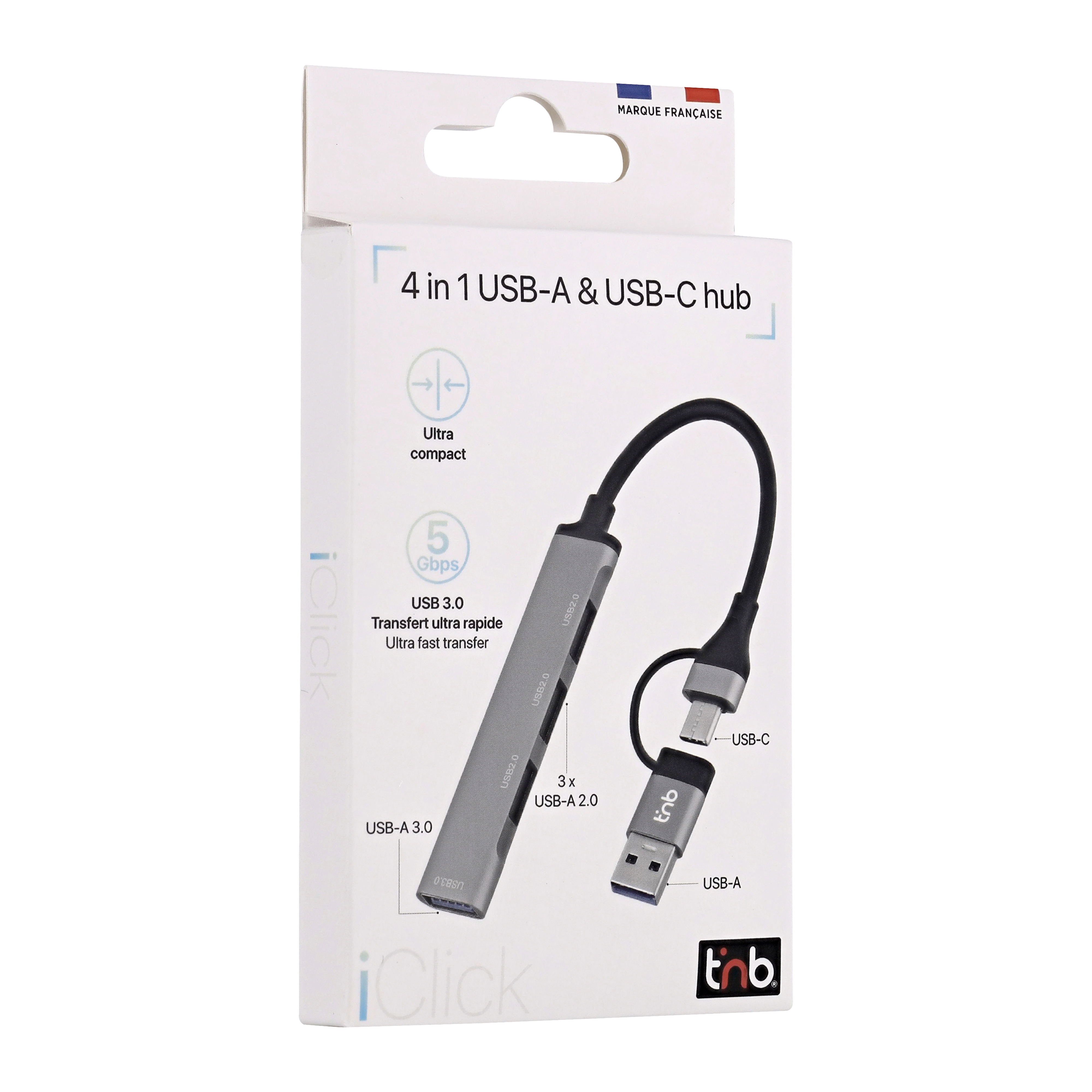 Hub USB-A & USB-C ultra slim vers 4x USB-A3