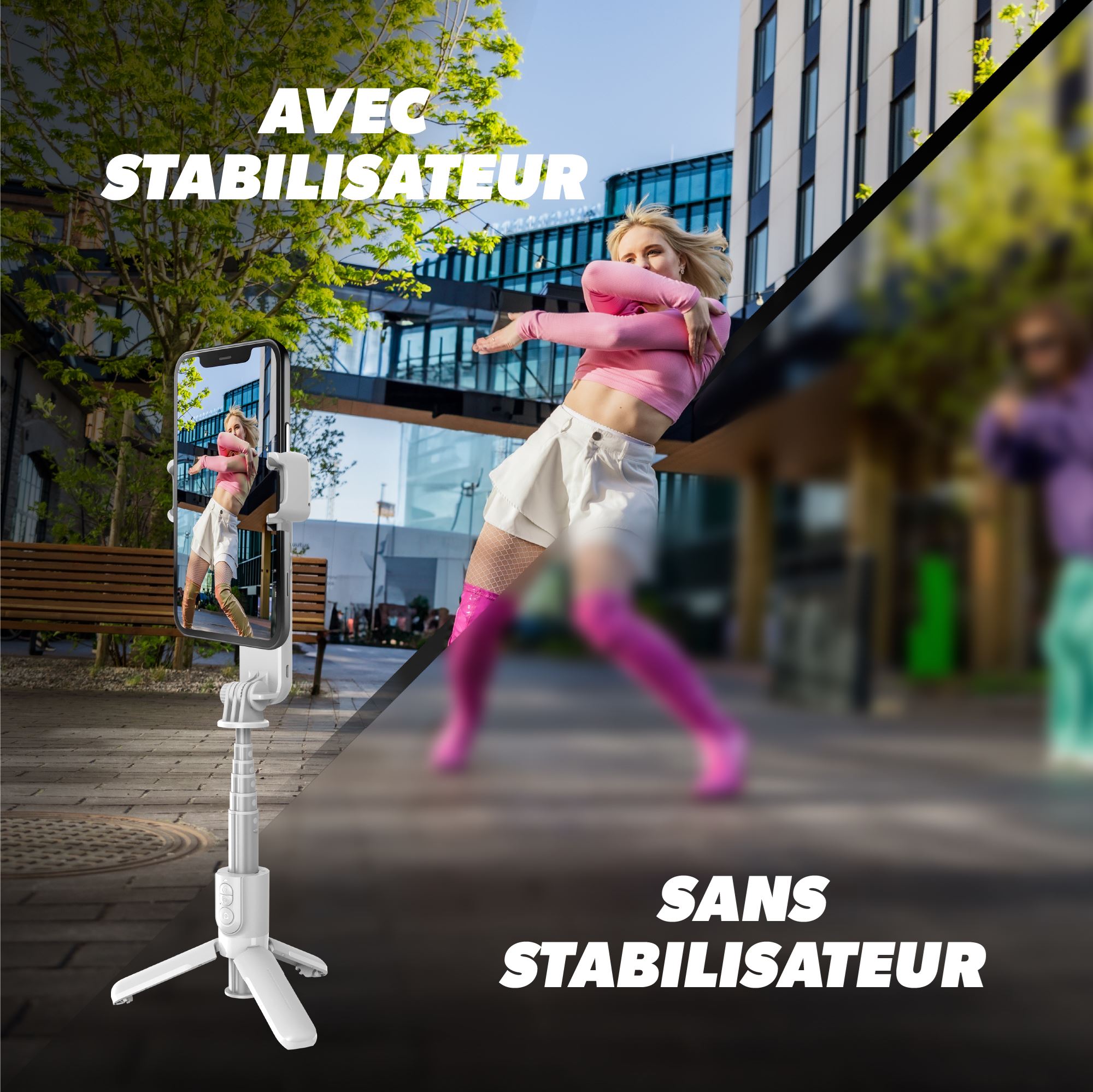Mini Perche Stabilisateur 1-Axe pivotant 360° Bluetooth 2 en 1 Éclairage LED - INFLUENCE PRO4