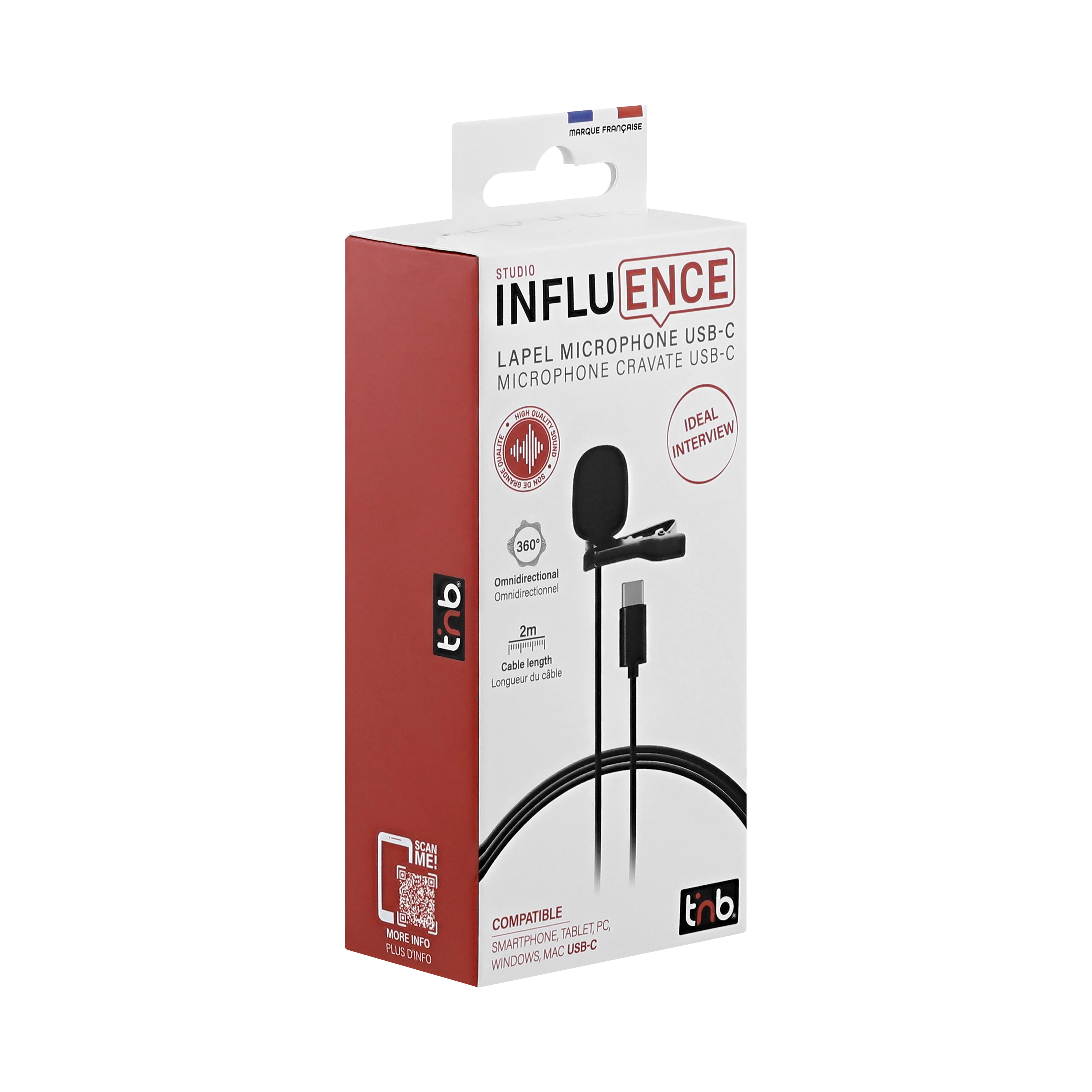 Microphone cravate filaire USB-C 2 mètres - INFLUENCE4