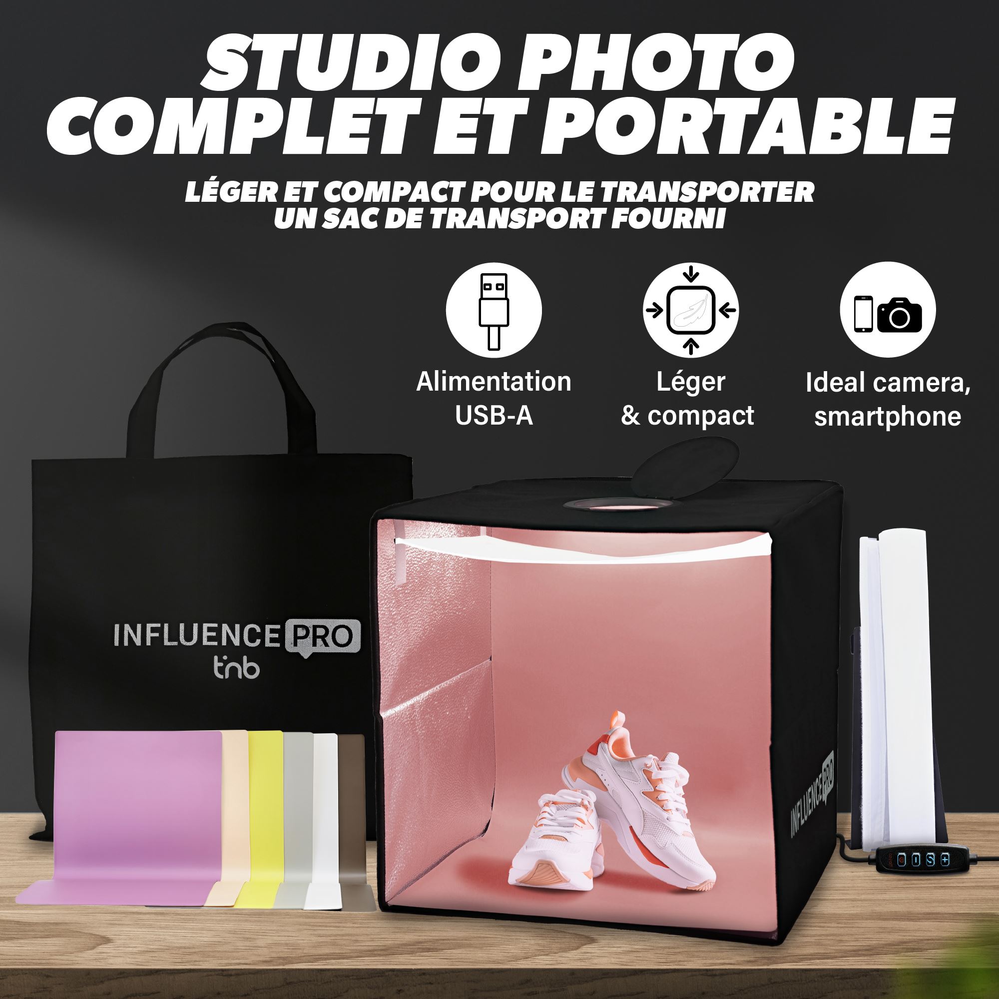 MINI STUDIO PHOTO PORTABLE 40X40X40CM - INFLUENCE PRO3